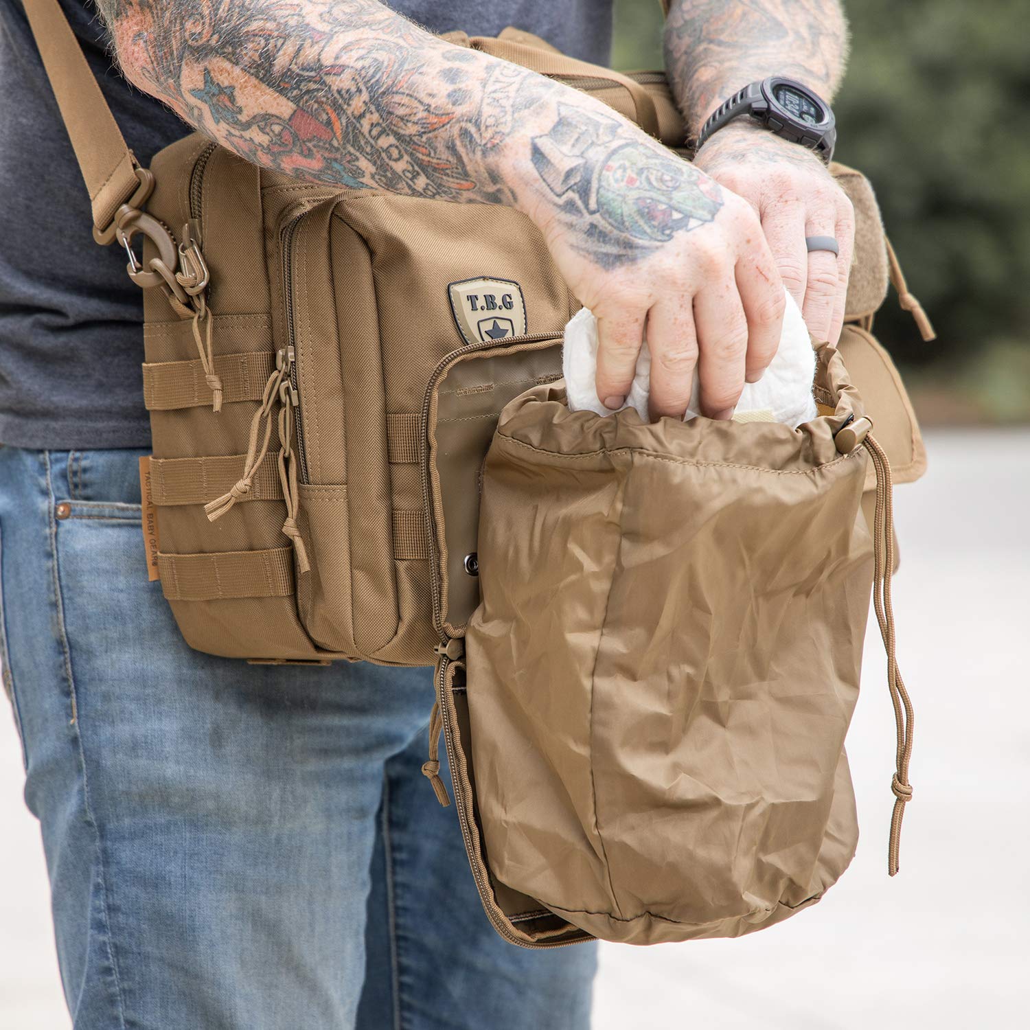 Ranger Green Dirty Diaper Dump Pouch built with rugged 600D fabric for daily use.