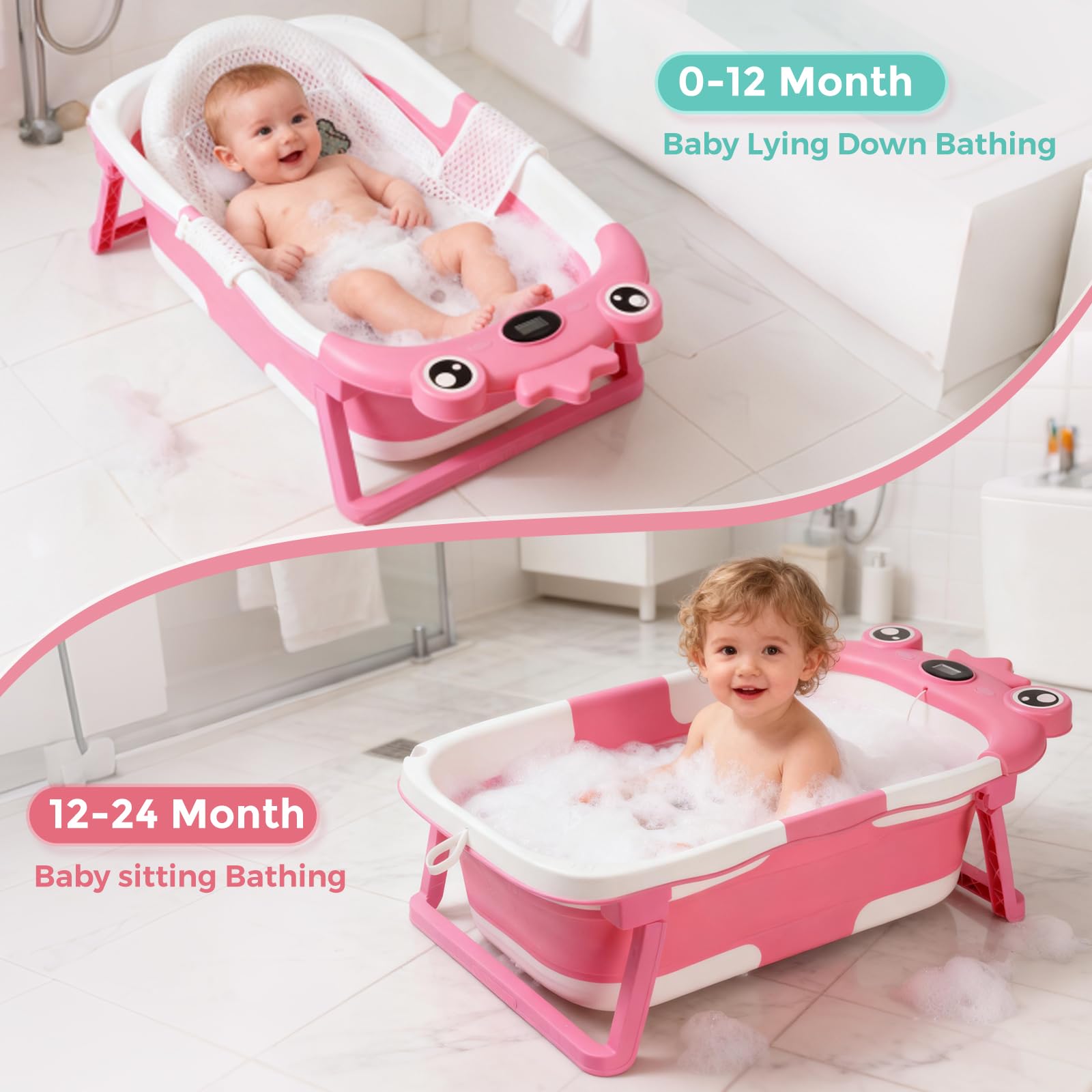 TBHAPY bath tub with real-time thermometer for safe water checks