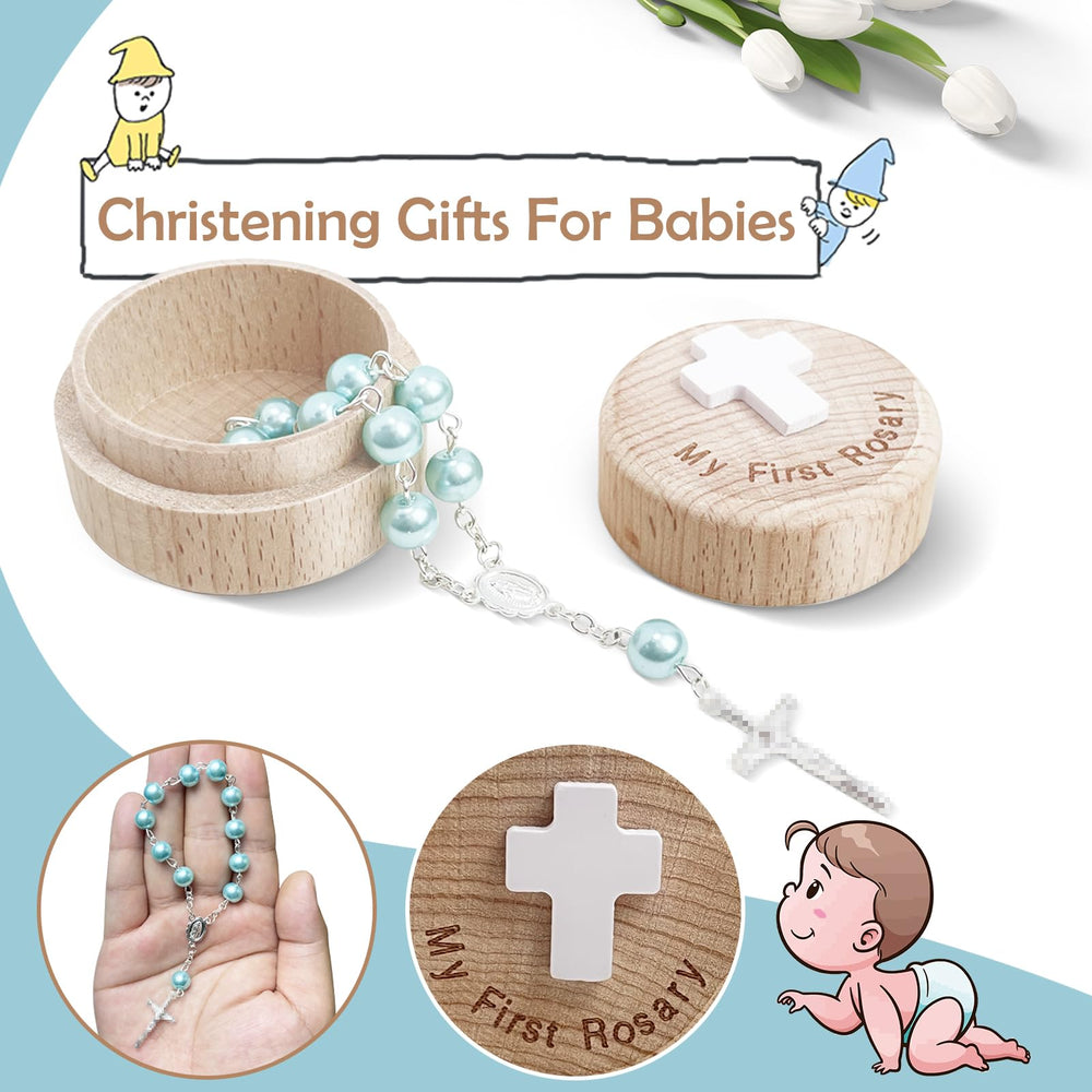 TBTFW Compact 2x1.8x1.5 inch wooden box stores the rosary securely.