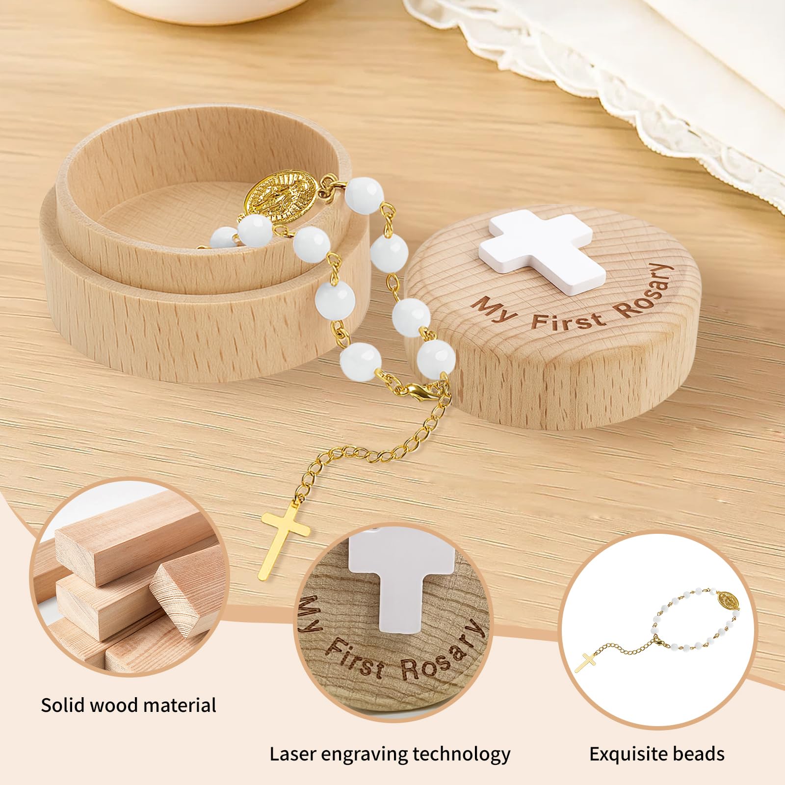 TBTFW white rosary beads show delicate craftsmanship for ceremonies