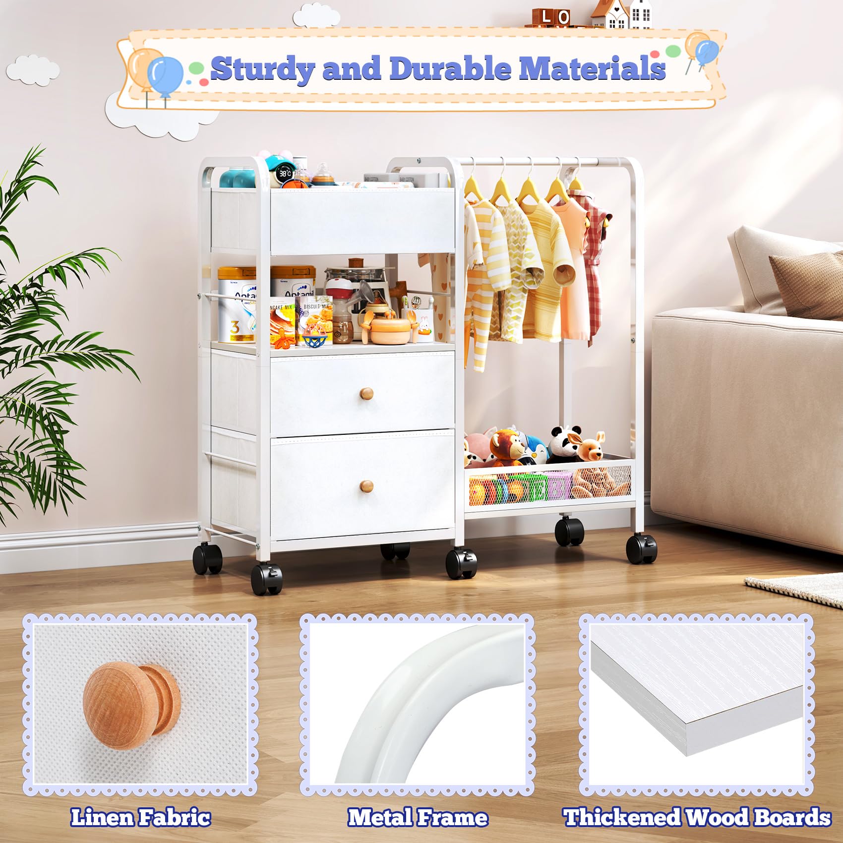 TC-HOMENY baby clothes hanging rod frees shelf space and organizes outfits