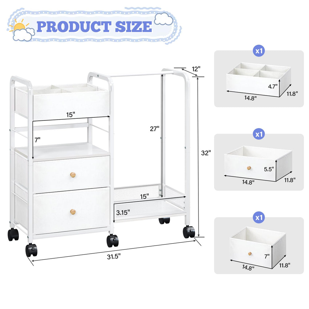 TC-HOMENY diaper caddy with hanging rod neatly stores baby clothes
