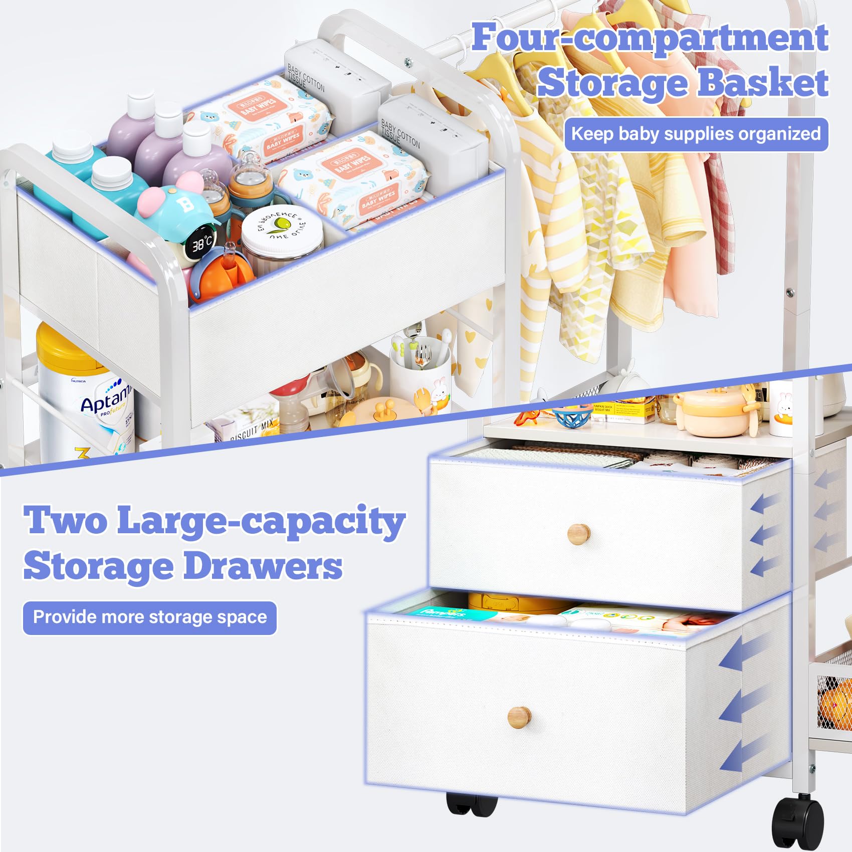 TC-HOMENY four-slot organizer separates wipes, diapers, bottles and clothes