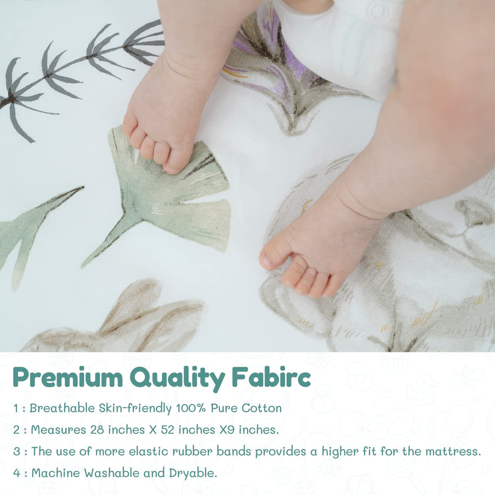 TCBunny 28x52 standard crib-fit ensures snug, secure mattress coverage.