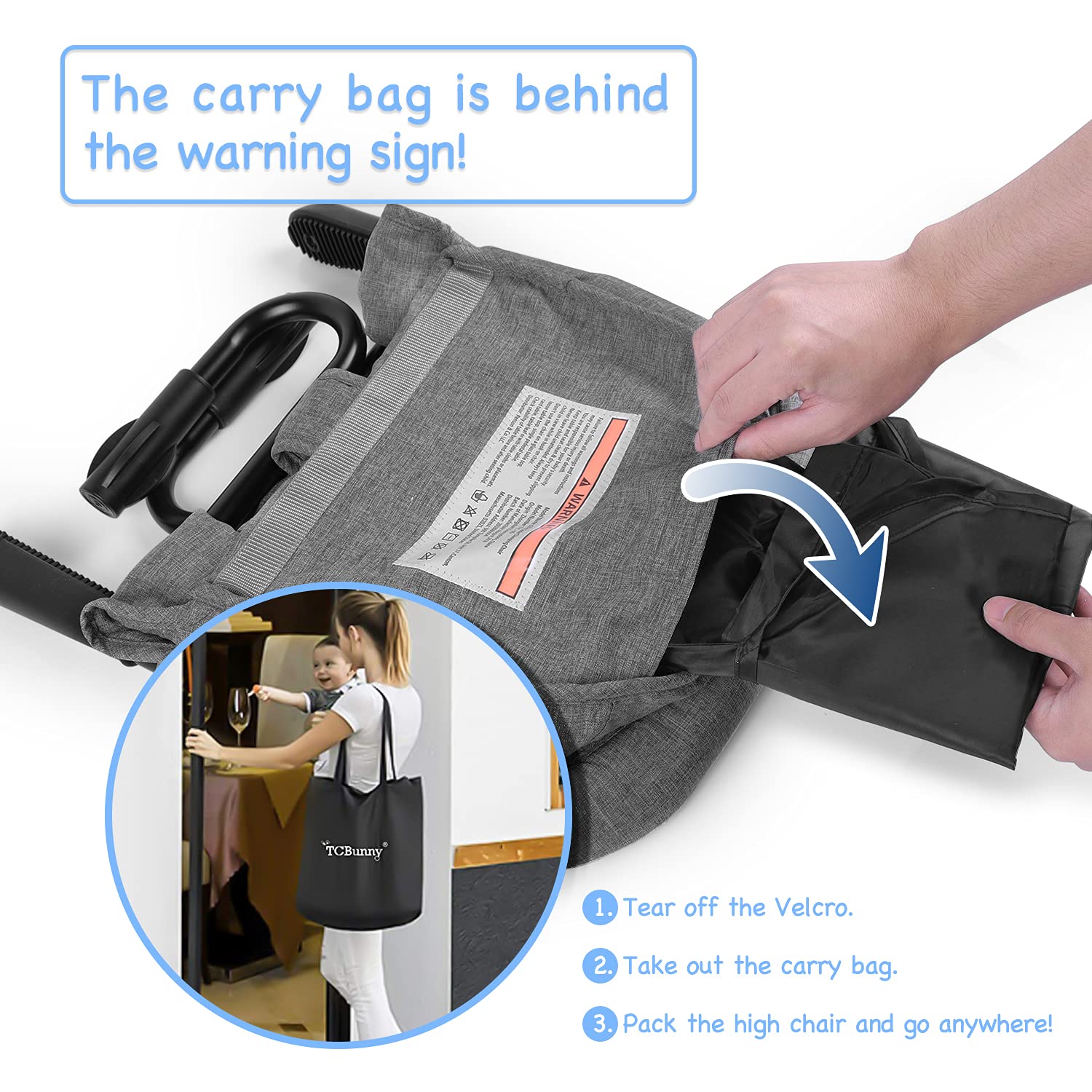 TCBunny five-point harness grey helps safe seating during meals.