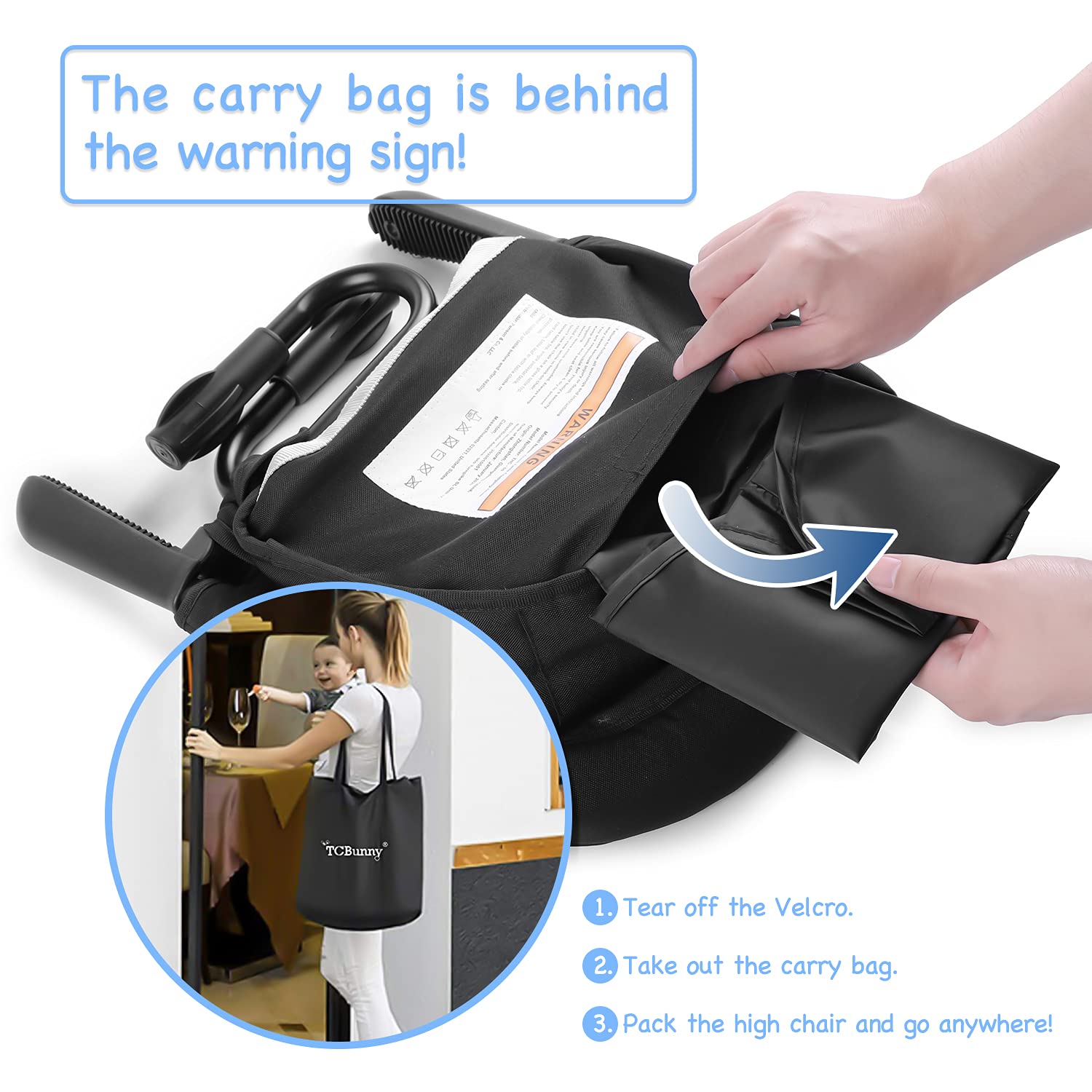 TCBunny hook-on high chair 5-point harness secures the child