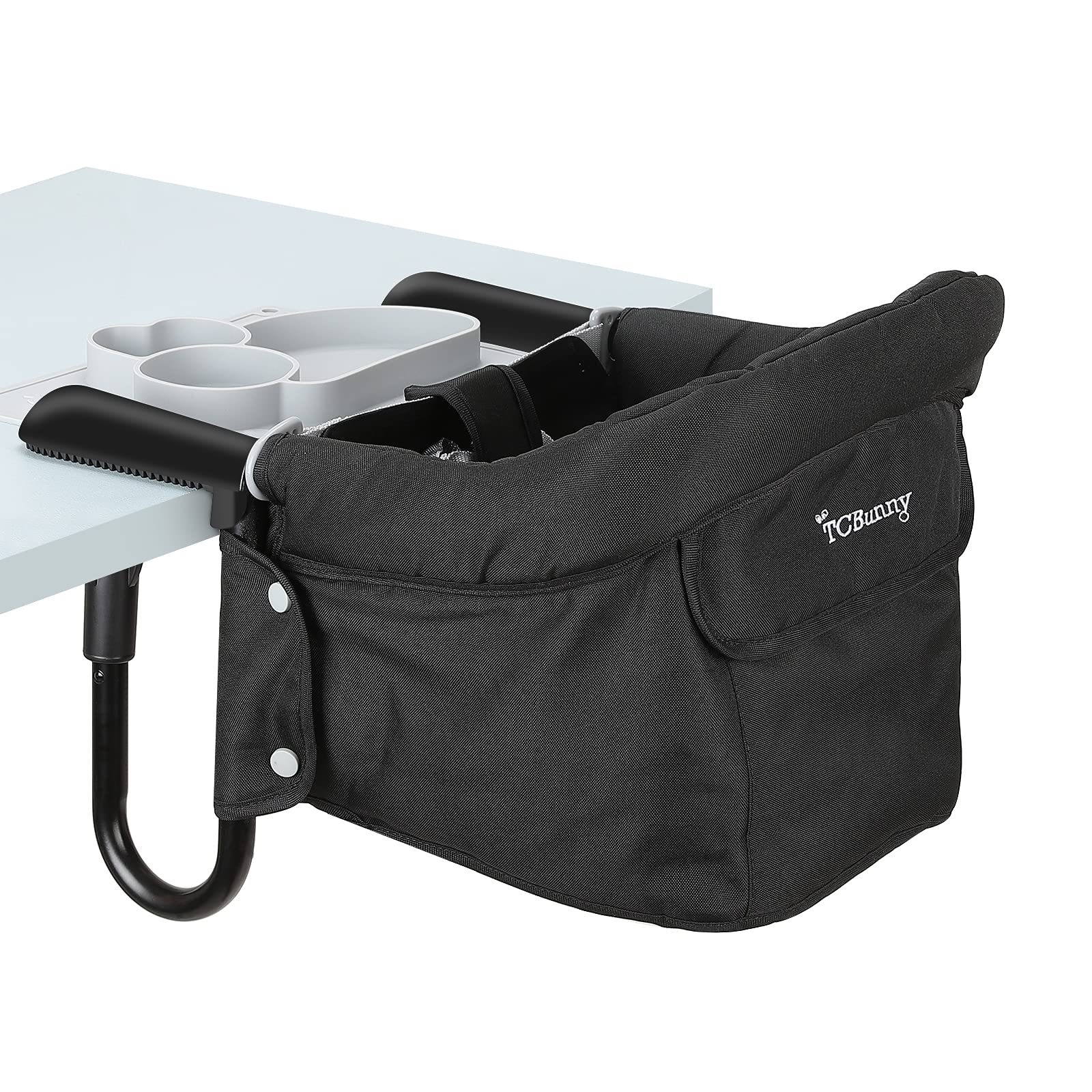 TCBunny hook-on high chair folded storage ready for travel