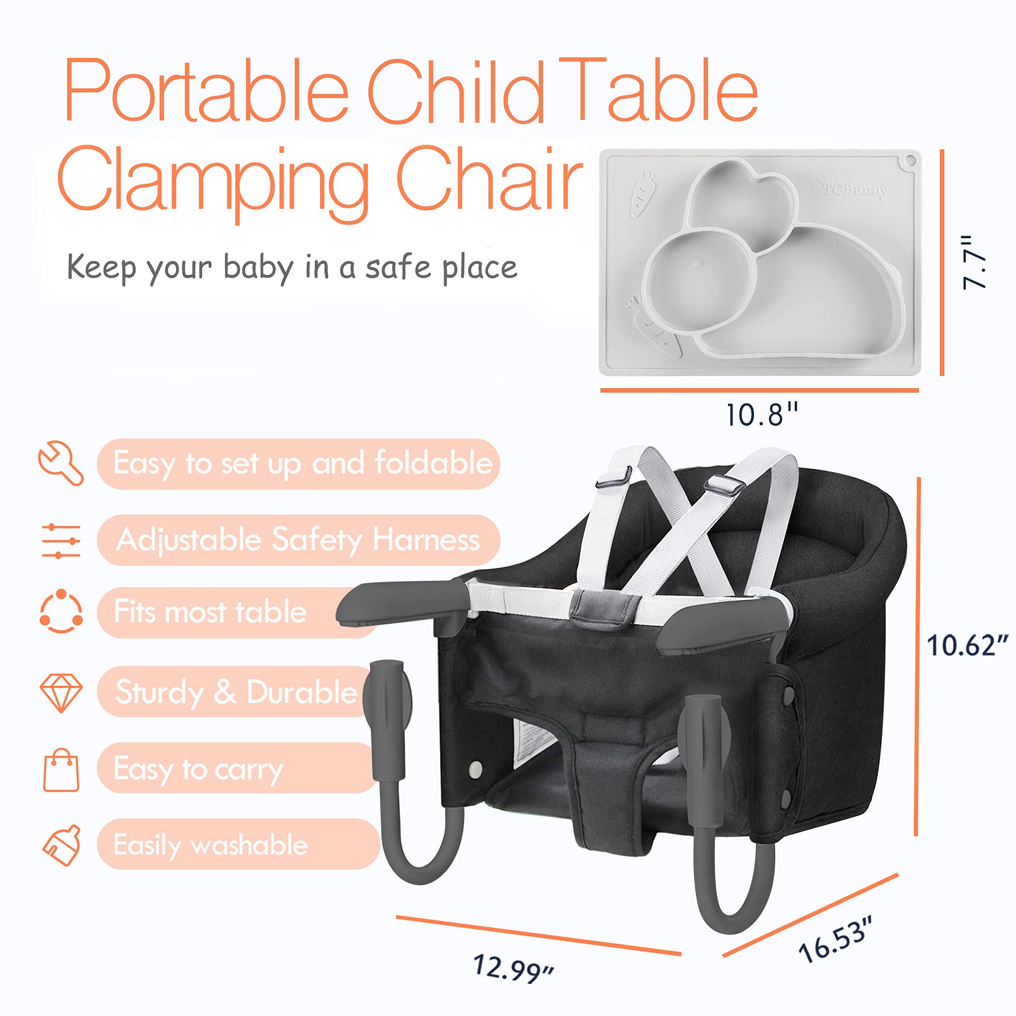 TCBunny hook-on high chair portable and lightweight for trips