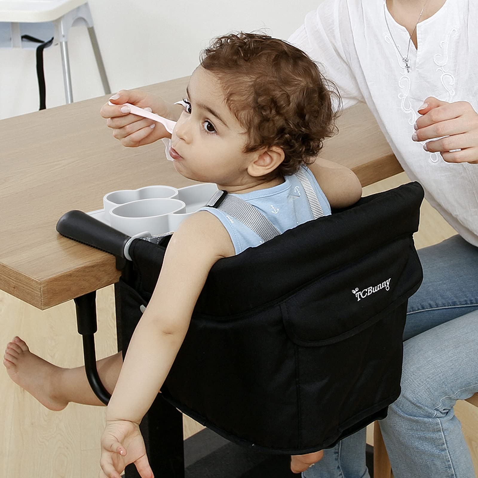 TCBunny hook-on high chair removable seat cushion cleans easily