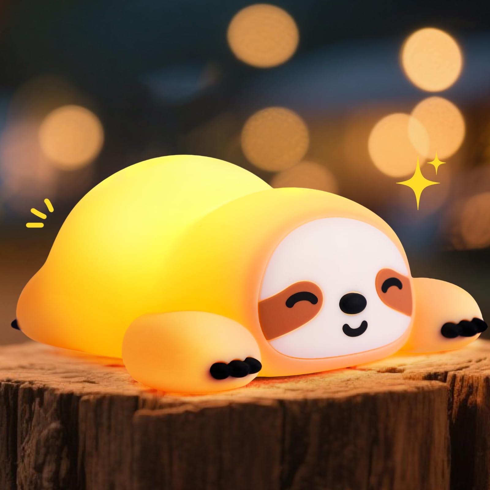TCMOT cute sloth night light viewed from the front, showcasing a soft glow