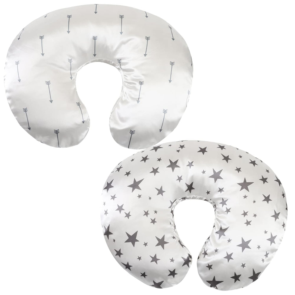Tcmyyund satin nursing pillow cover front view with gray arrows and stars for ultra-soft comfort