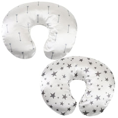 Tcmyyund satin nursing pillow cover front view with gray arrows and stars for ultra-soft comfort