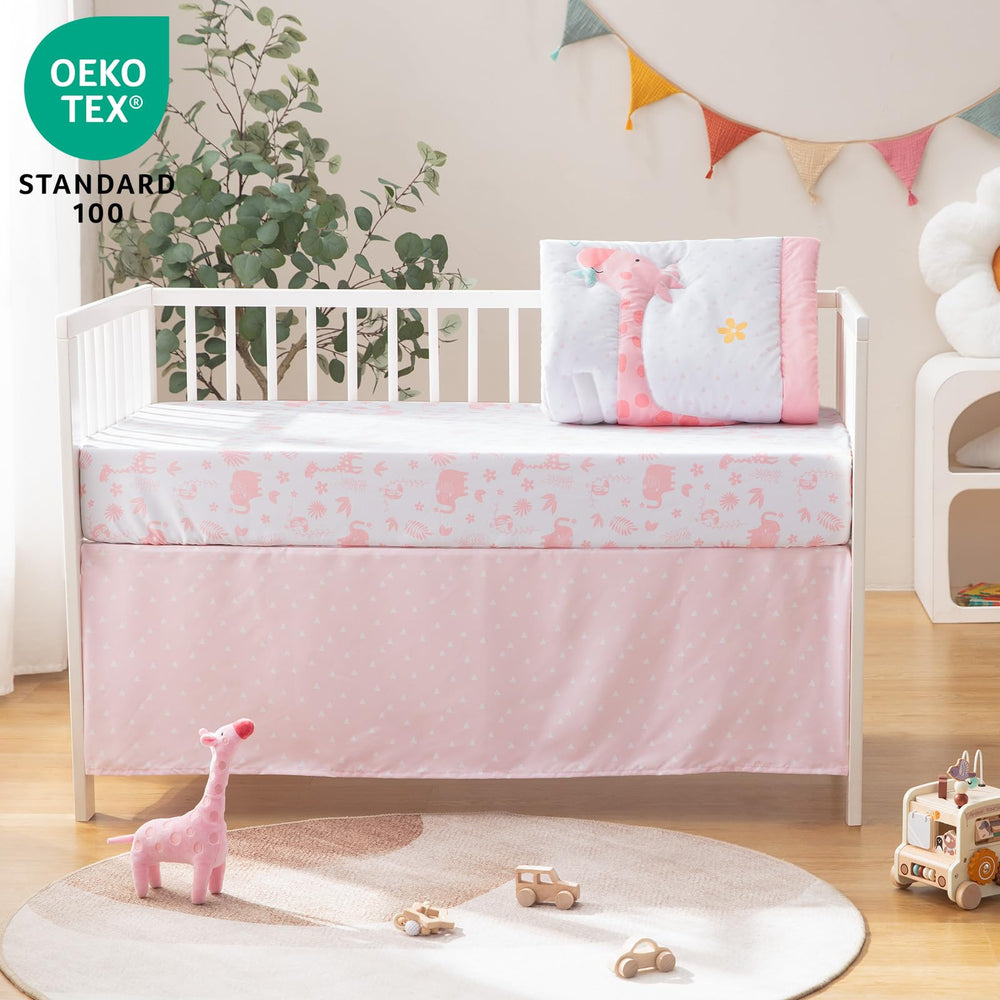 TCOYIWL crib skirt with 14-inch drop adds a tidy base and breathability