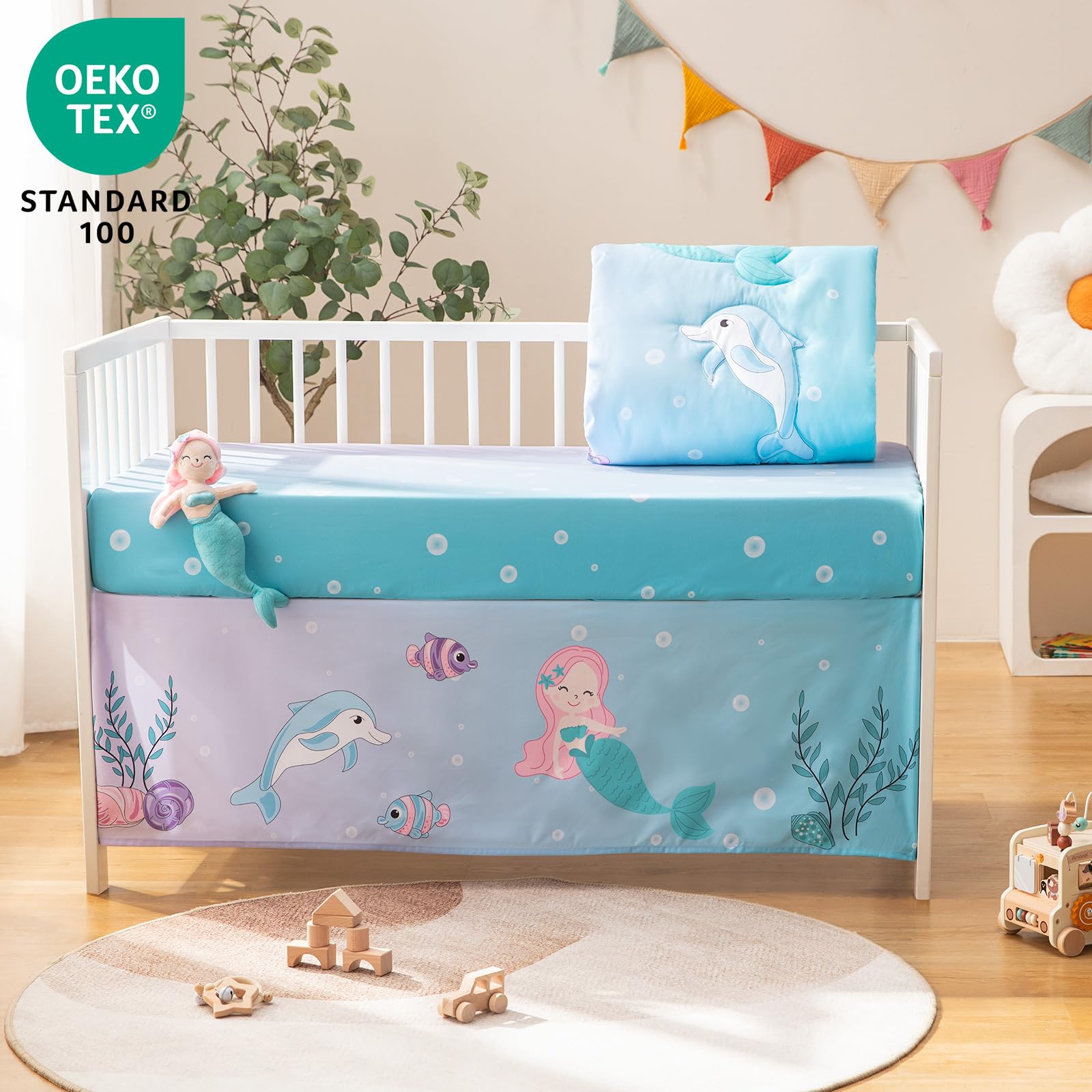 TCOYIWL crib skirt 27x51 inches adds finished nursery look.