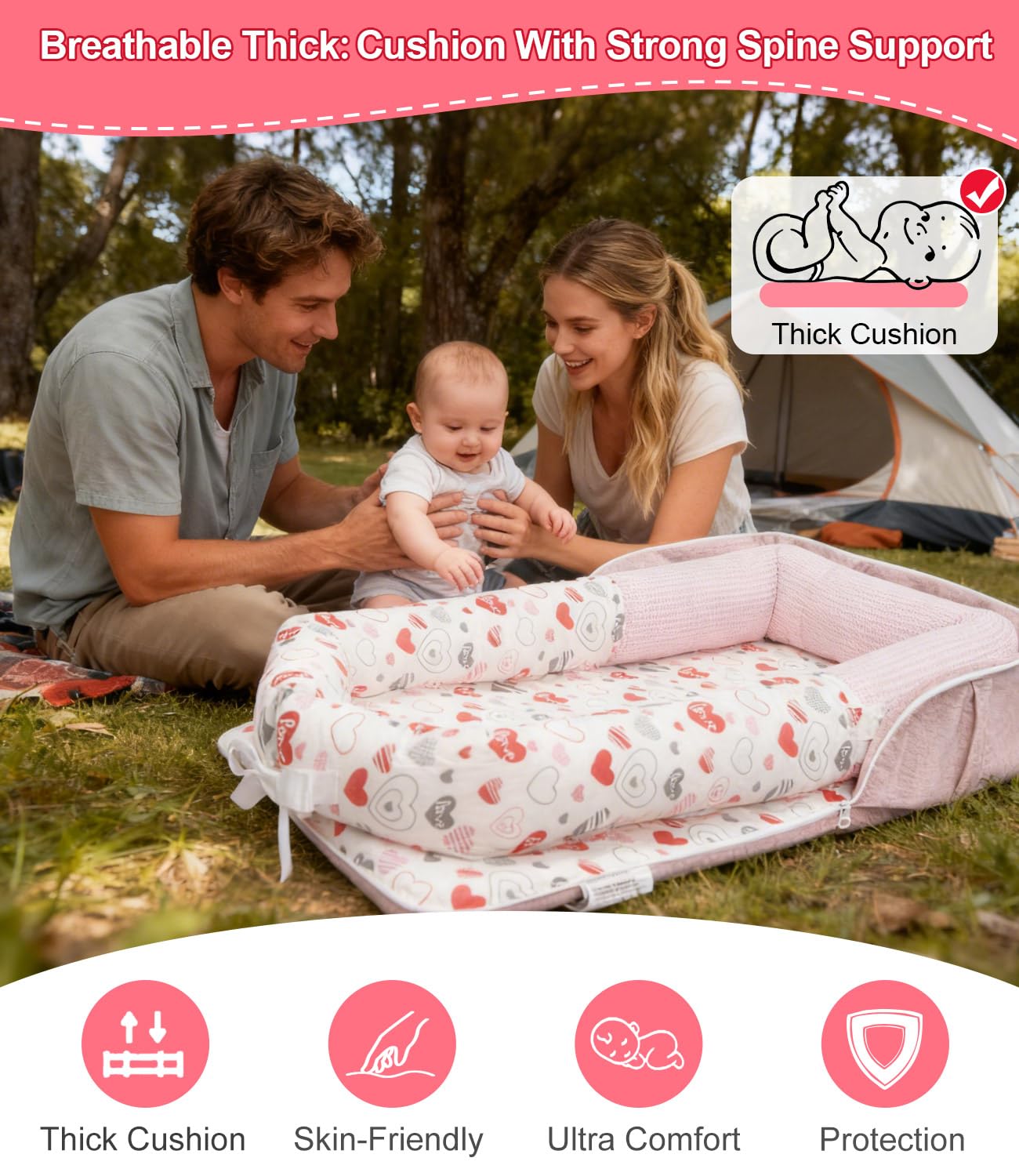 Tcruybed lounger with 360° protection for baby's security.