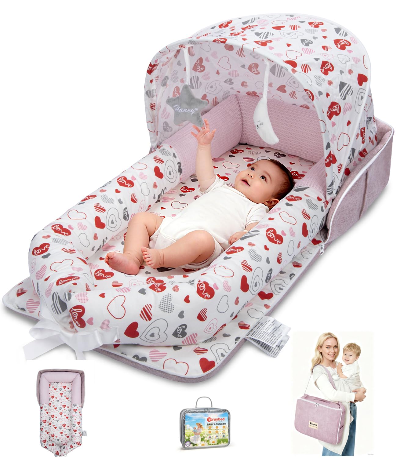 Tcruybed baby lounger unfolded for quick setup and cozy comfort.