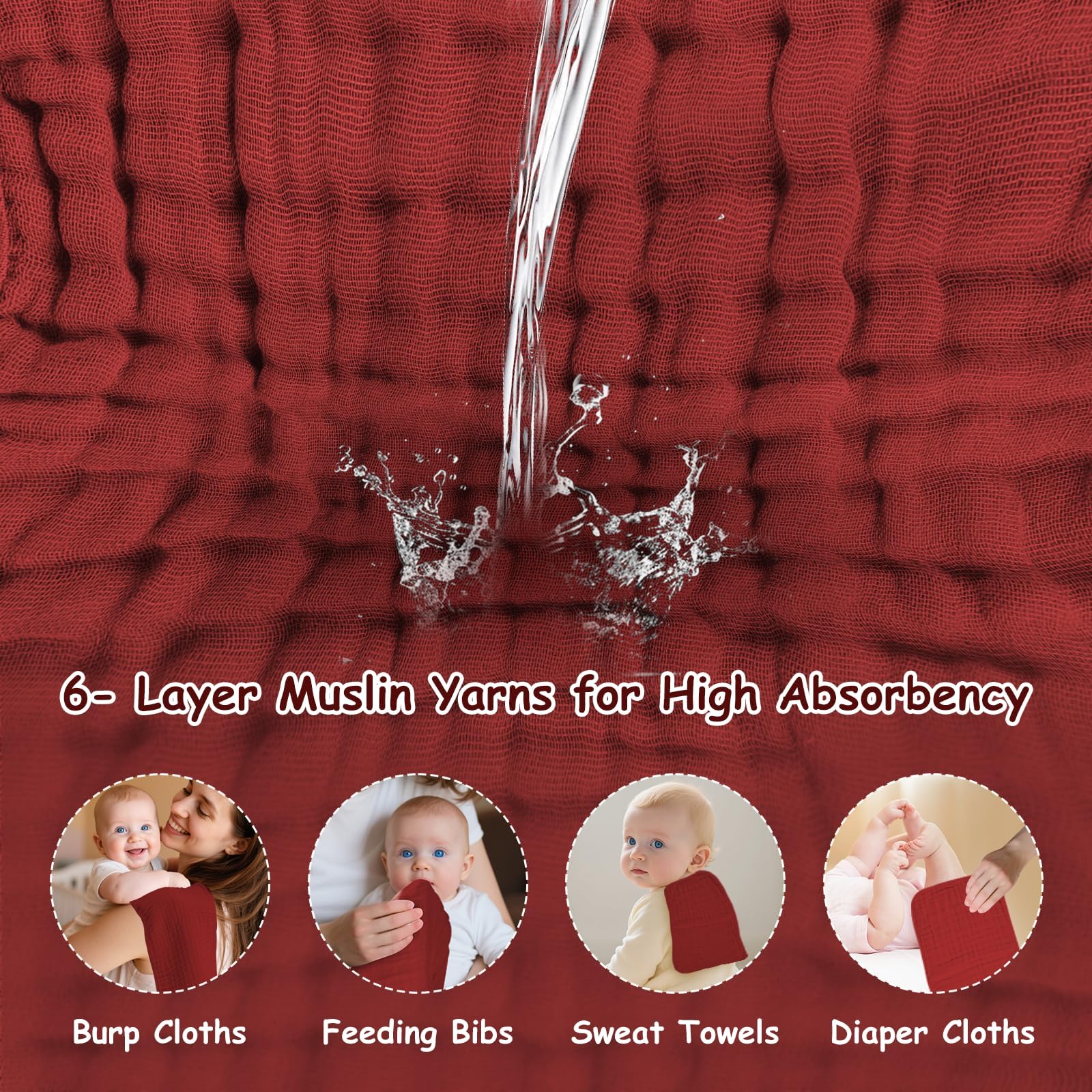 TDHD muslin burp cloths 18x10 inches provide full coverage.