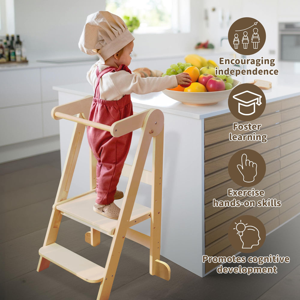 TDKDHoming foldable toddler tower with anti-tip feet for stability.