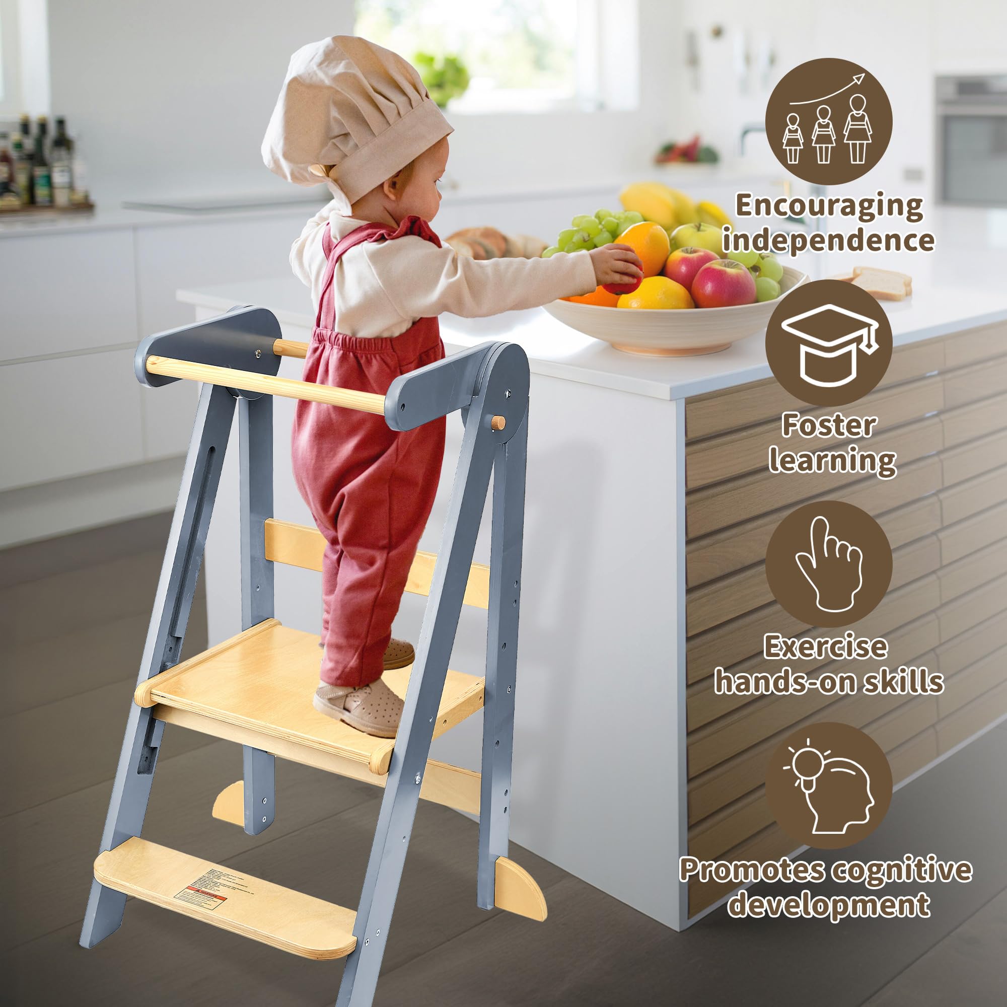 TDKDHoming Foldable Toddler Tower stored compactly under furniture.