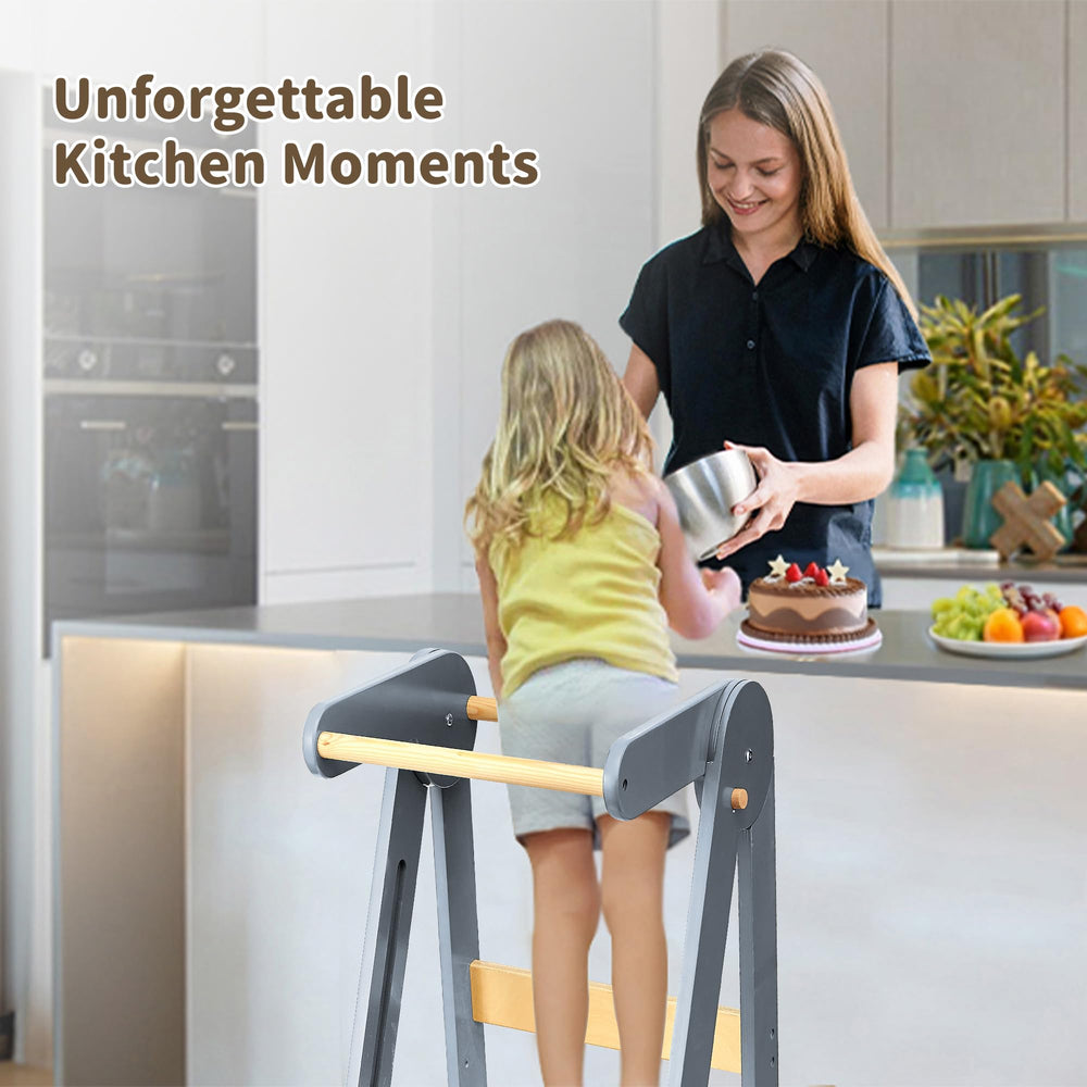 TDKDHoming Foldable Toddler Tower folding action showing compact storage.