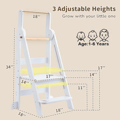 TDKDHoming toddler-tower showing its three height options for growing kids