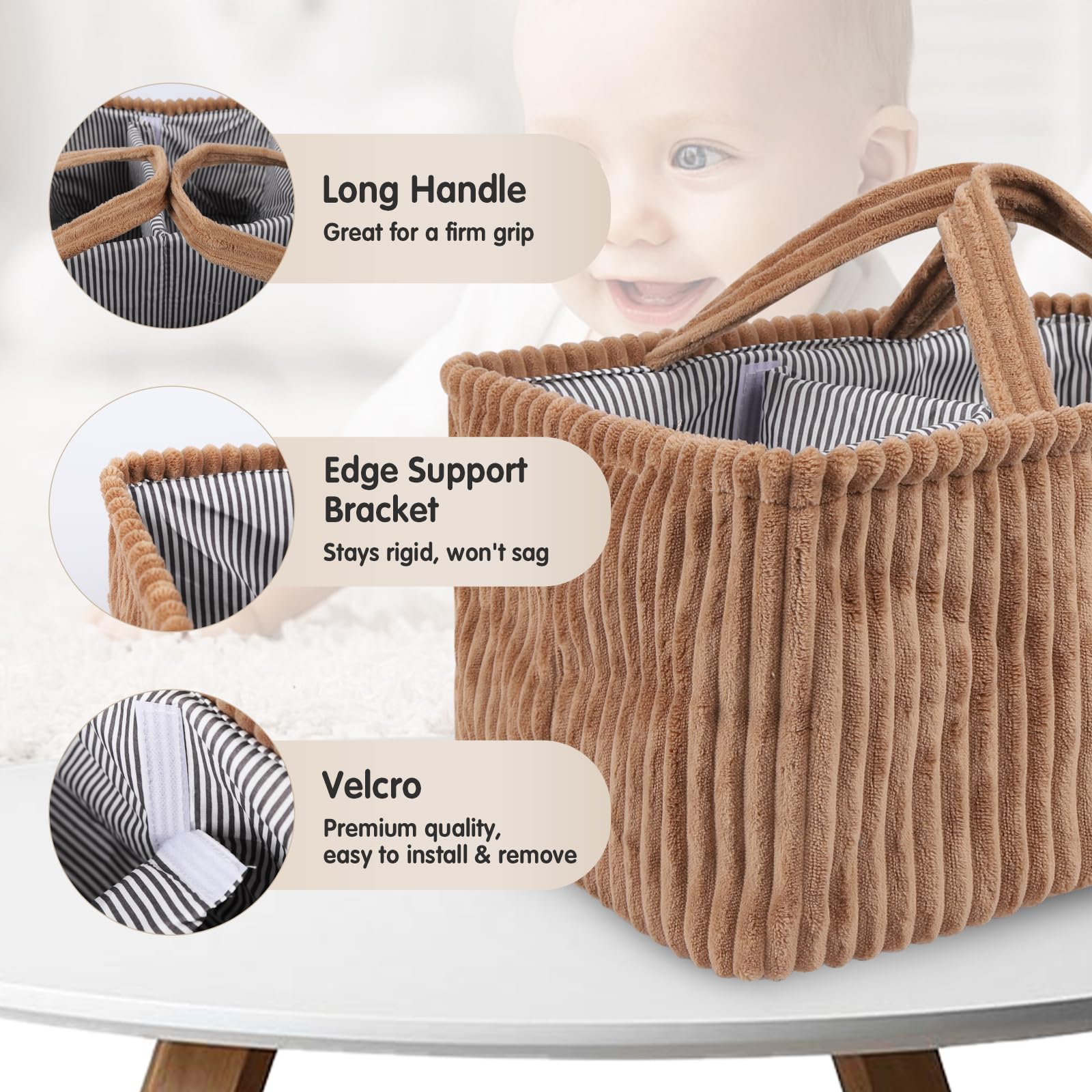 TDTOK diaper organizer in cotton and corduroy, durable and baby-safe storage.
