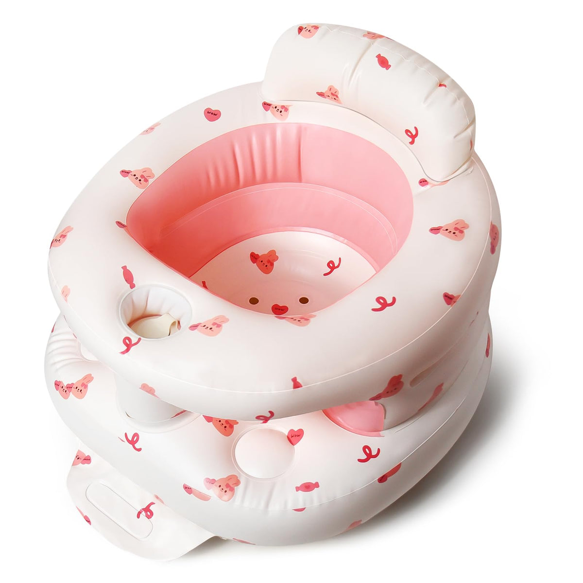 TDTOK inflatable baby seat with full back rest for supported sitting.
