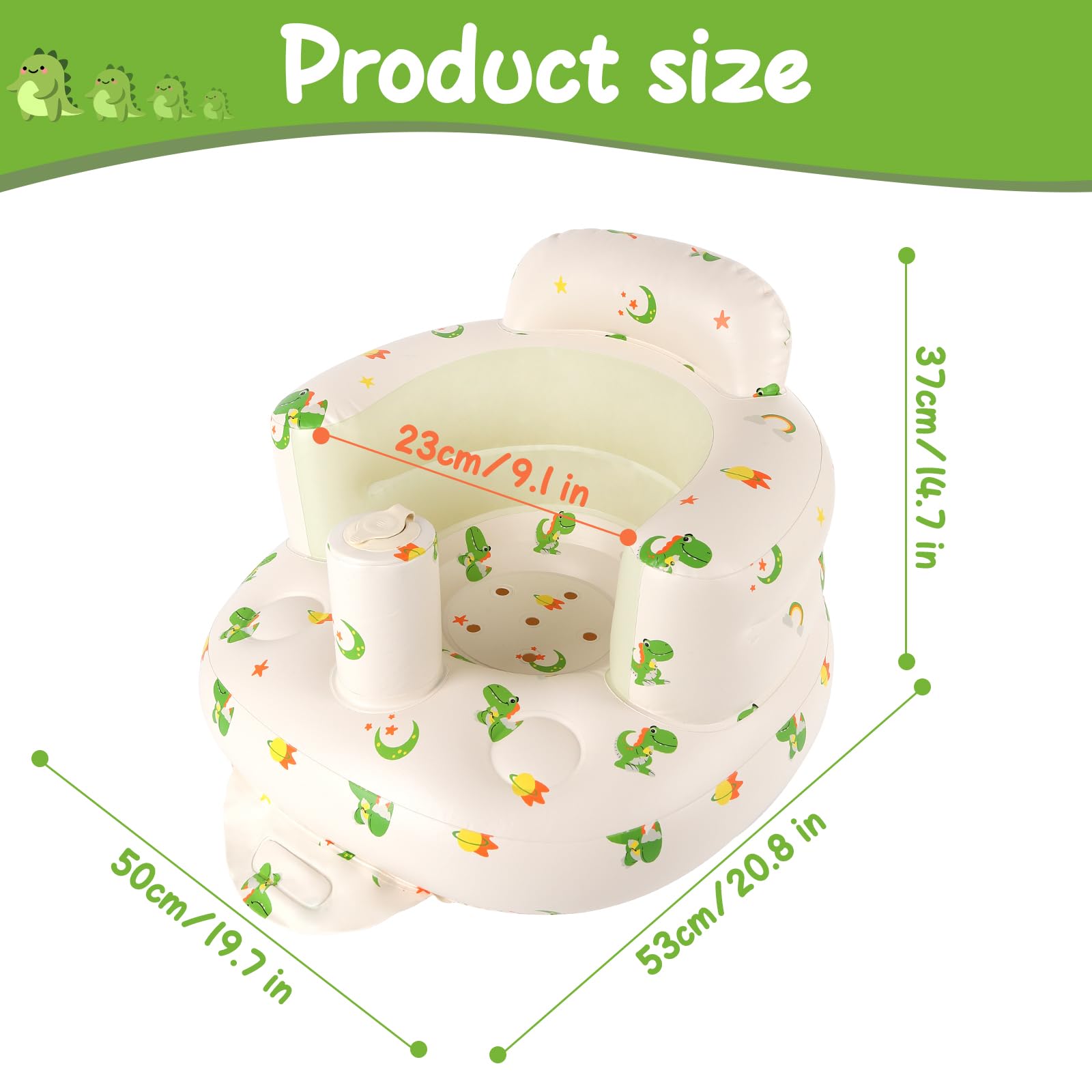 TDTOK inflatable baby seat in use with infant enjoying 360° support