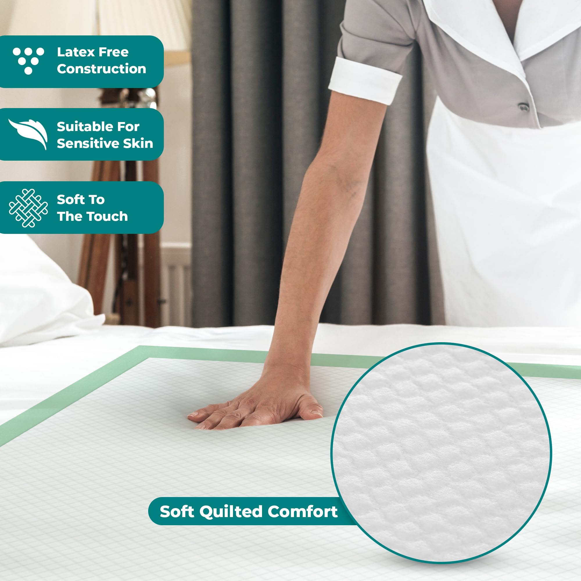 Teal Elite Chucks Pads protect mattresses during restless sleep.