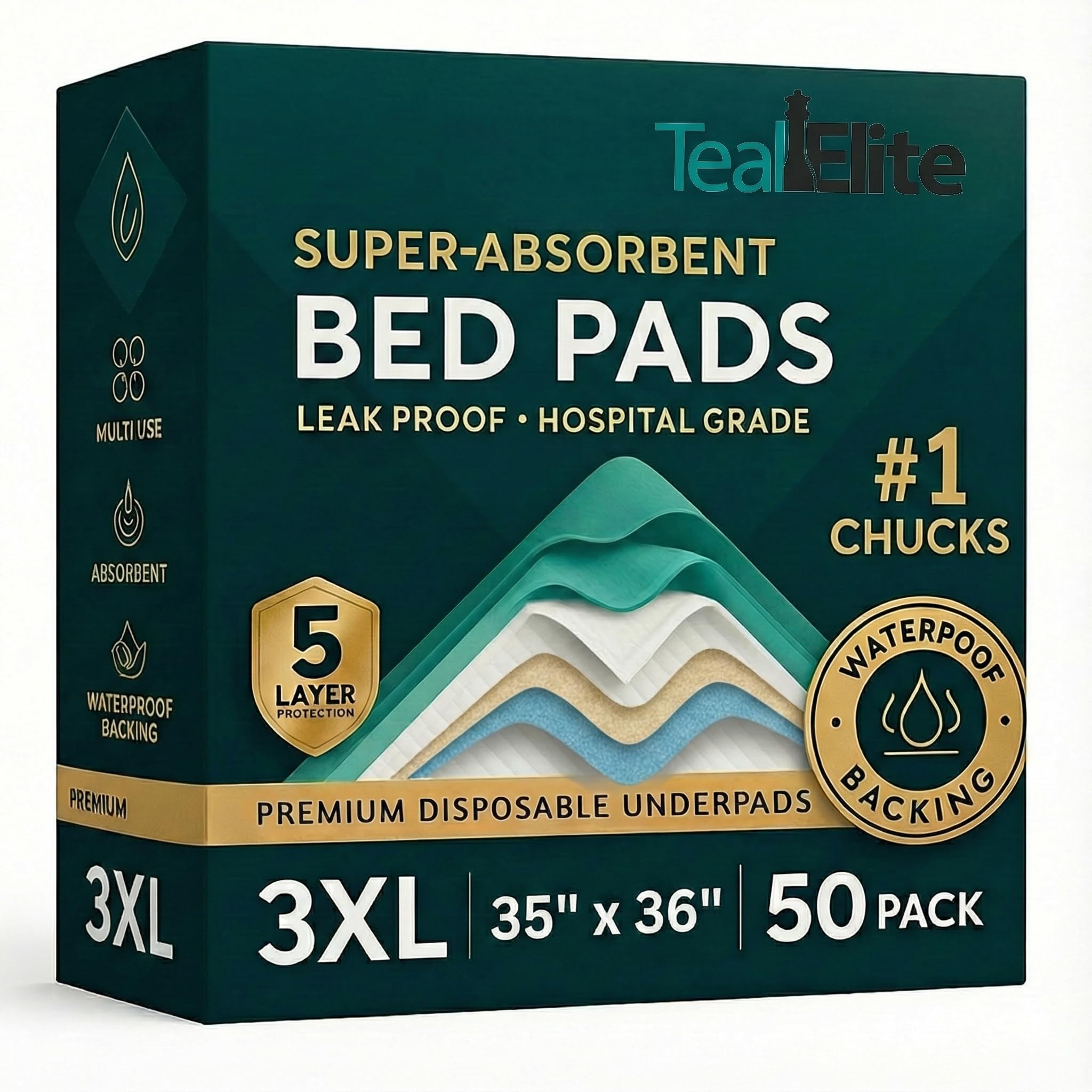 Teal Elite Chucks Pads pack of 50 for reliable daily protection.