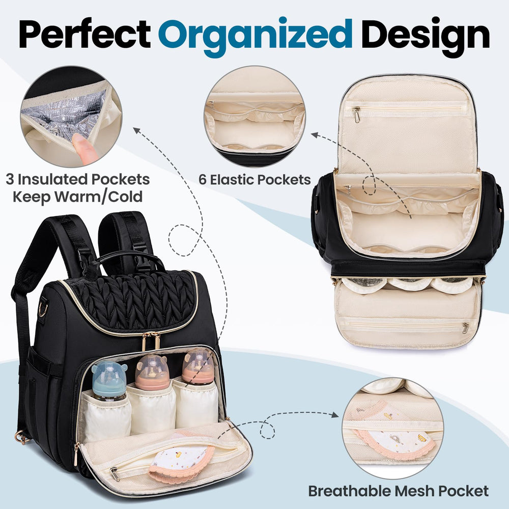 Tealari main compartment open view showing spacious organization for baby essentials.