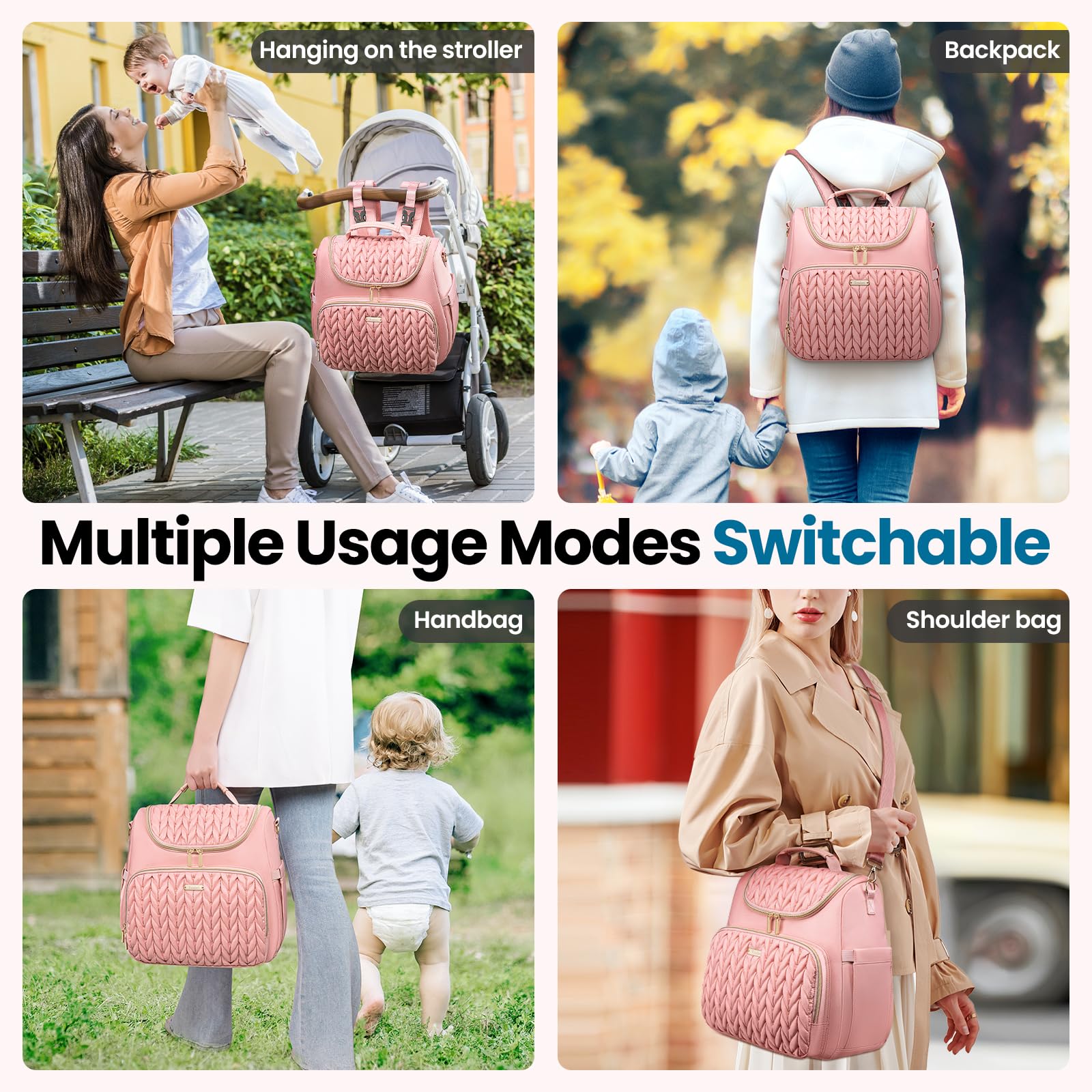 Tealari 4-in-1 converts into tote, crossbody, backpack and stroller bag.