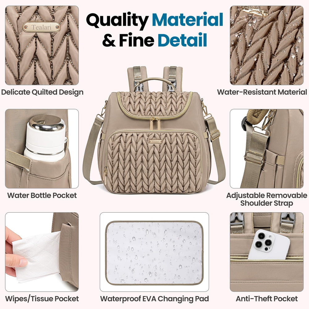 Tealari multi-pocket organization keeps baby items neatly arranged and accessible.