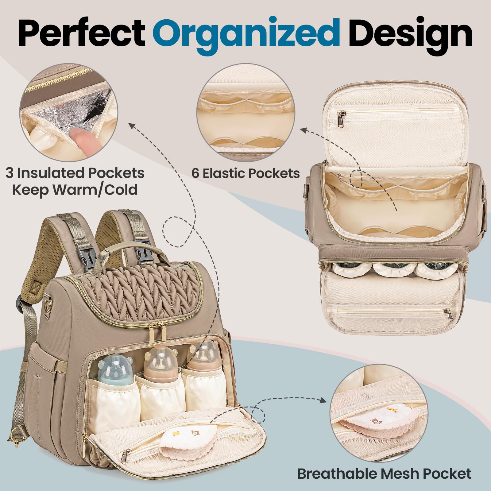 Tealari built-in stroller straps enable easy attachment to a stroller.