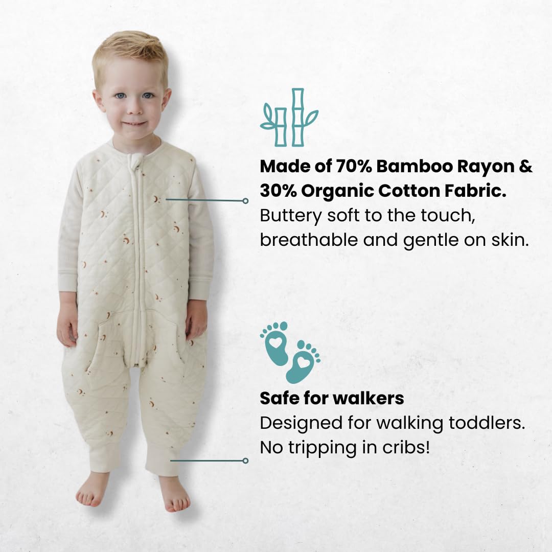 Tealbee Dreamsuit feet design demonstrates freedom of movement for active toddlers