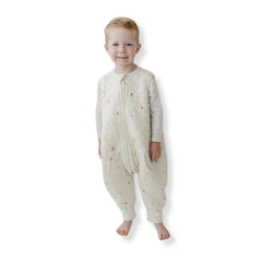 Tealbee Dreamsuit Moon and Stars close-up showing soft bamboo blend fabric for gentle sleep