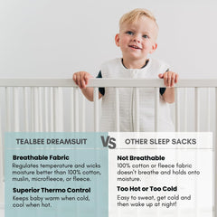 Tealbee Dreamsuit open feet design preventing tangling in crib