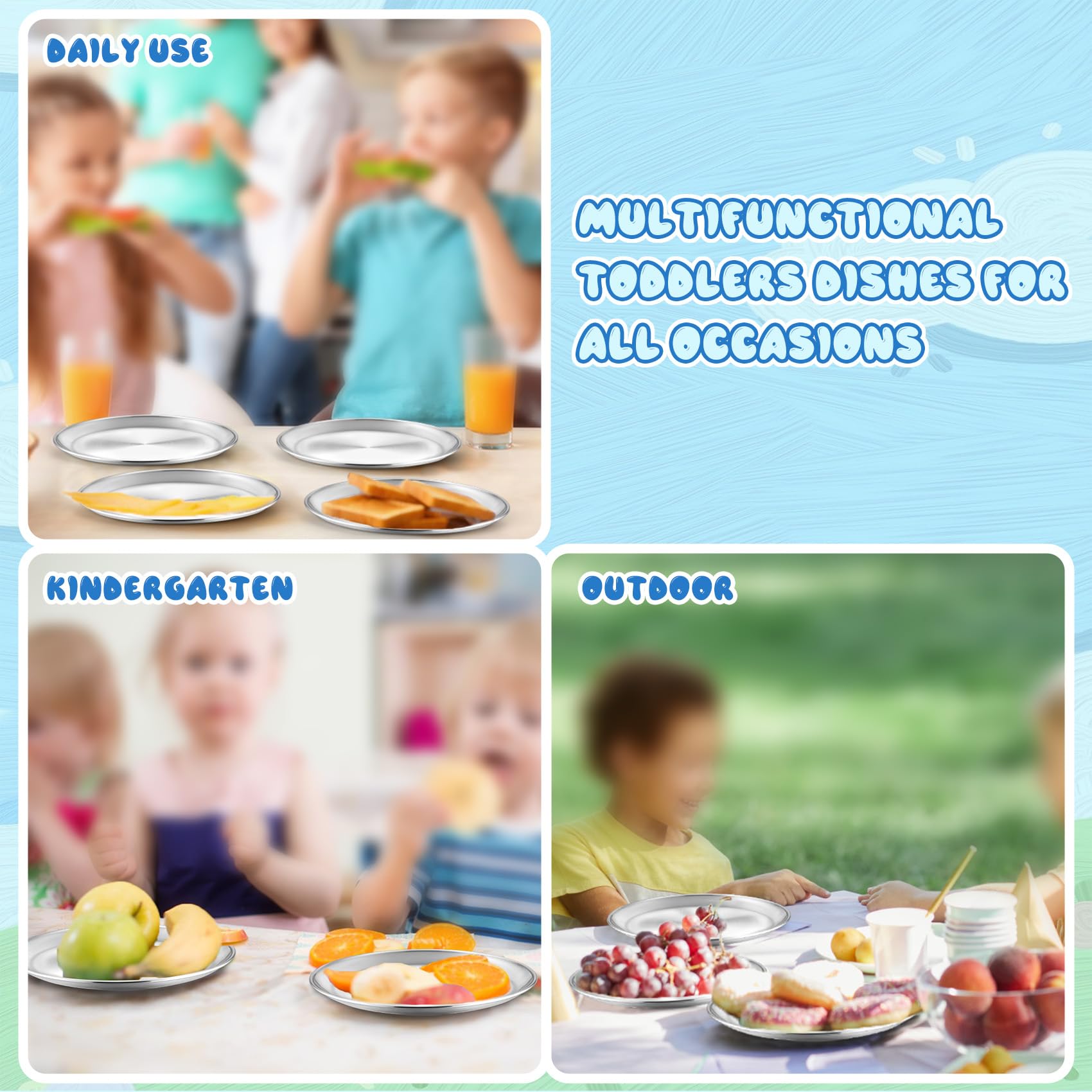 TeamFar stackable kids plates save space in kitchen and on trips.