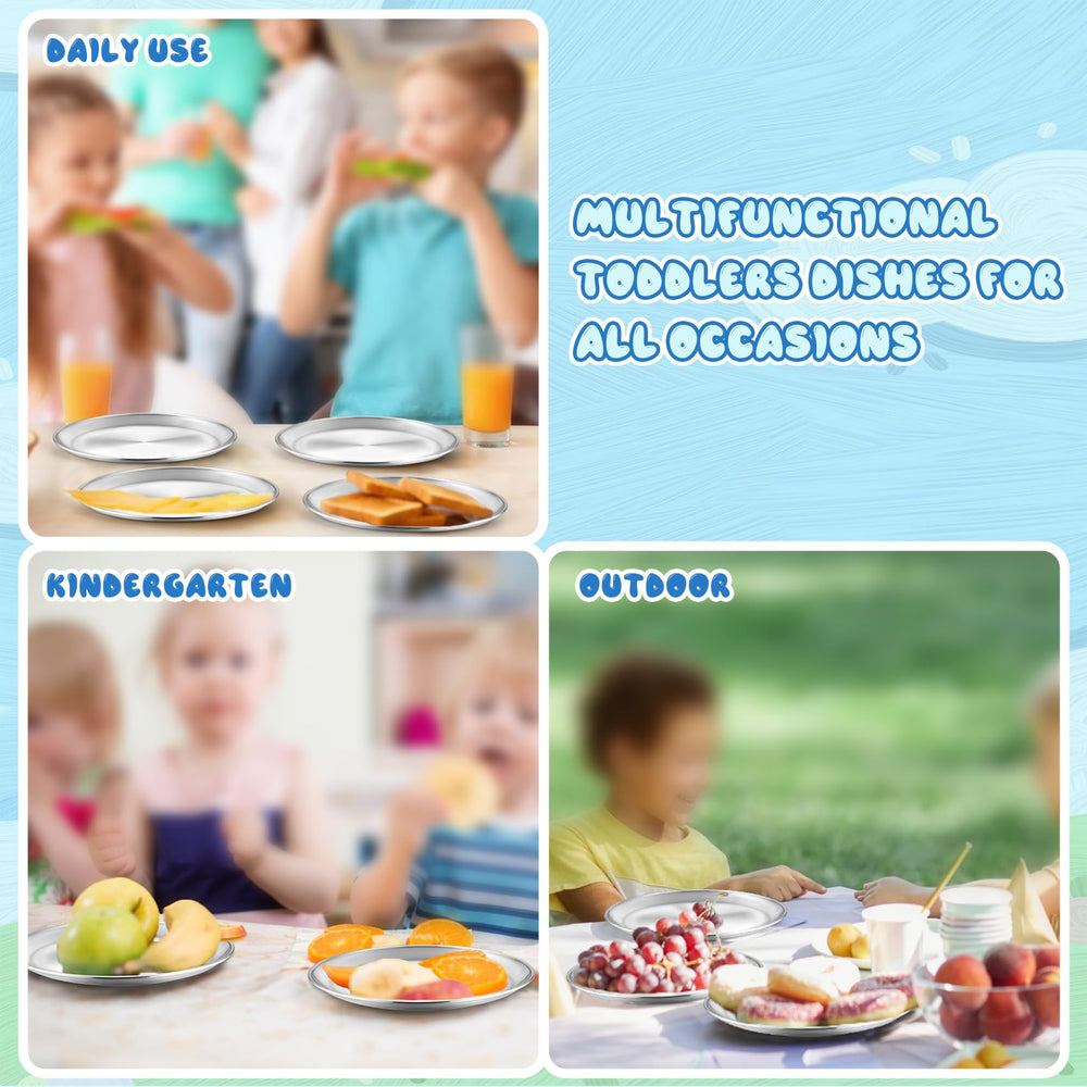 TeamFar stackable kids plates save space in kitchen and on trips.