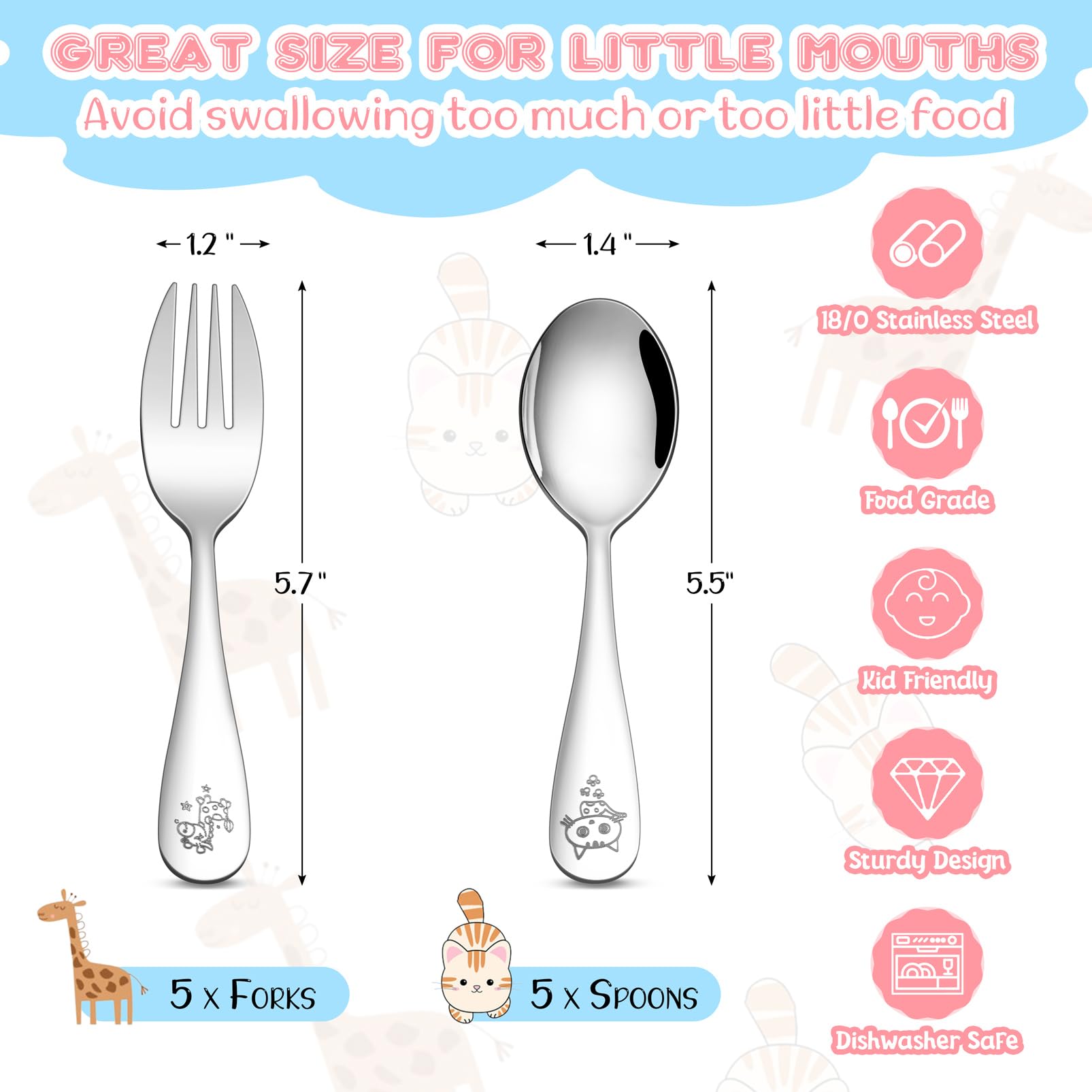 TeamFar set includes five forks and five spoons for complete mealtime use.
