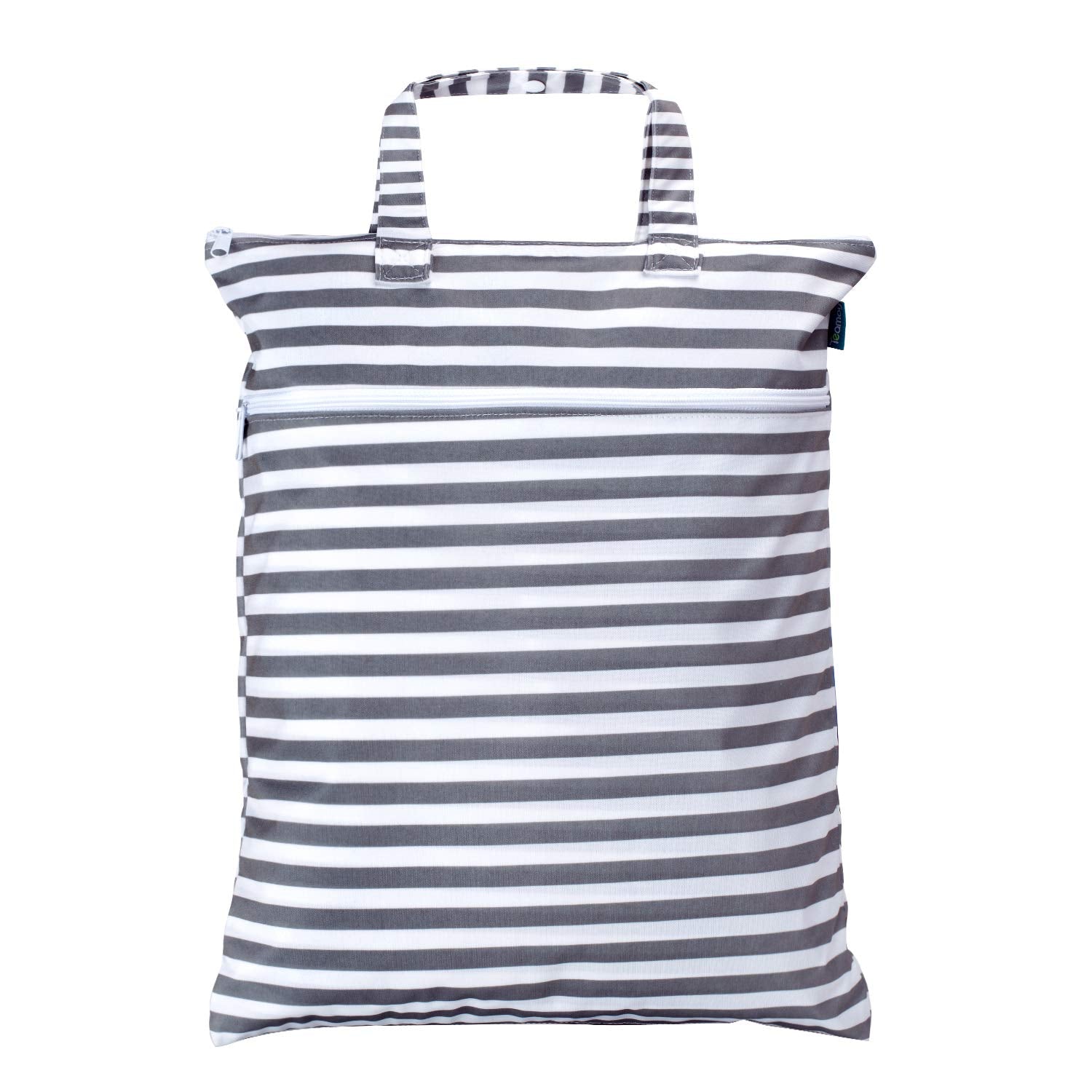Teamoy travel hanging wet-dry bag in gray stripes for easy organization.
