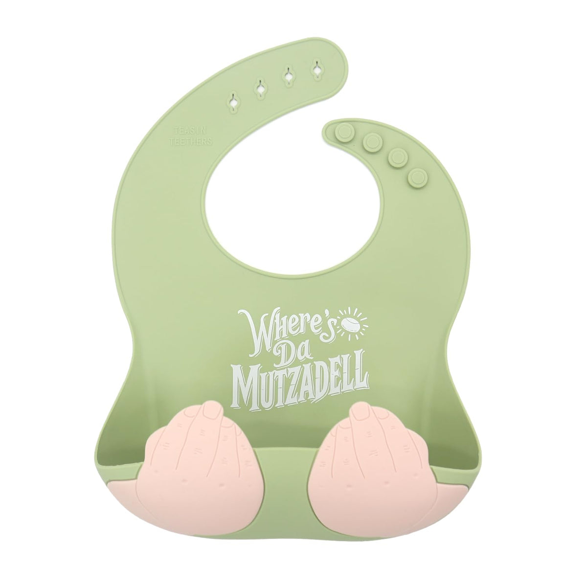 Teasin' Teethers bib with pocket catches spills during meals