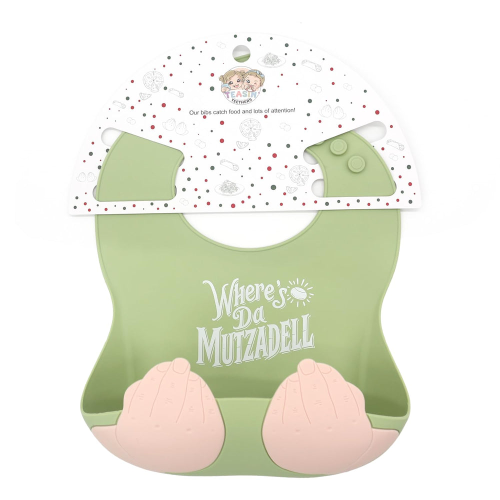 Teasin' Teethers bib features Italian hand gesture design for playfulness
