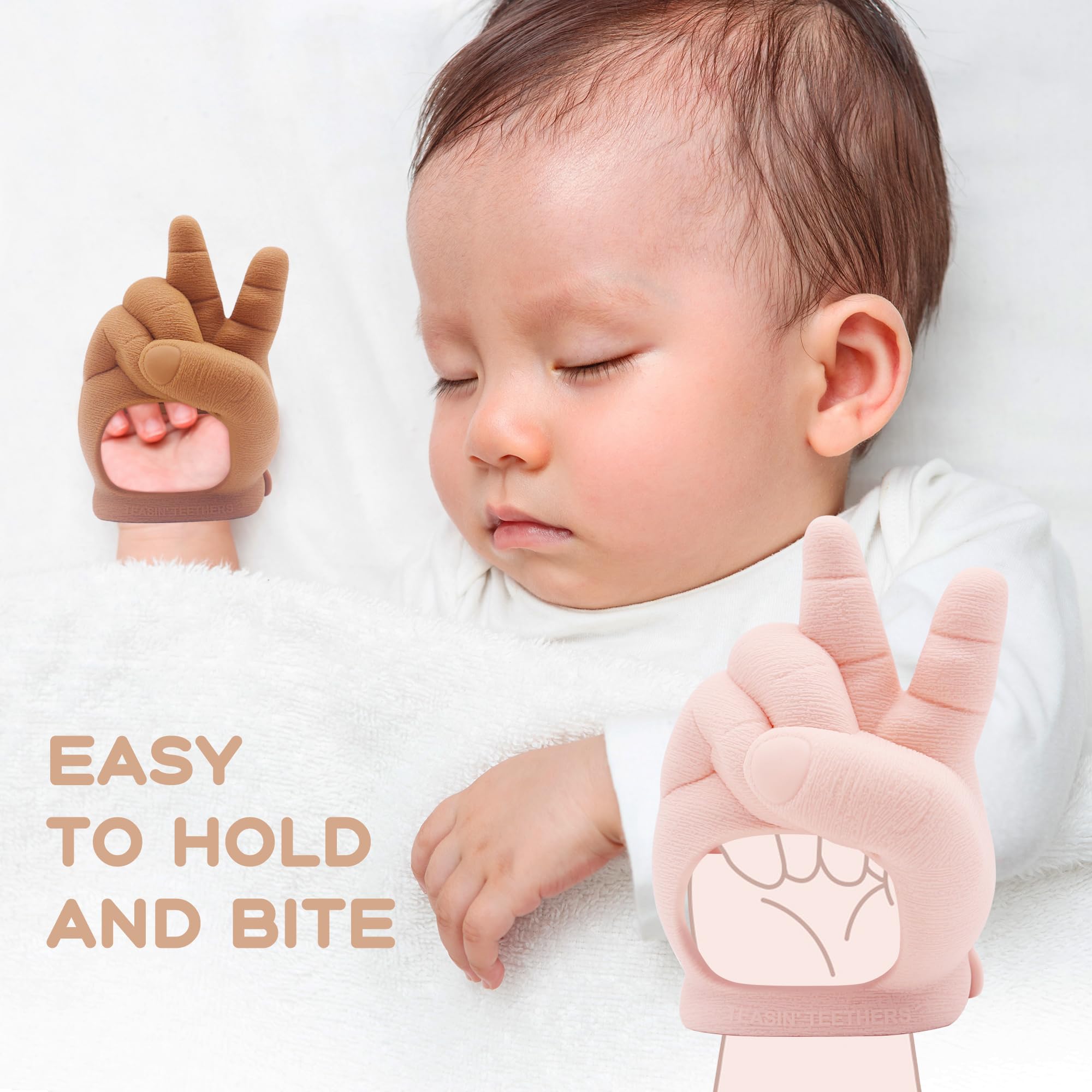 BPA-free silicone Peace Baby teether highlights safe materials.