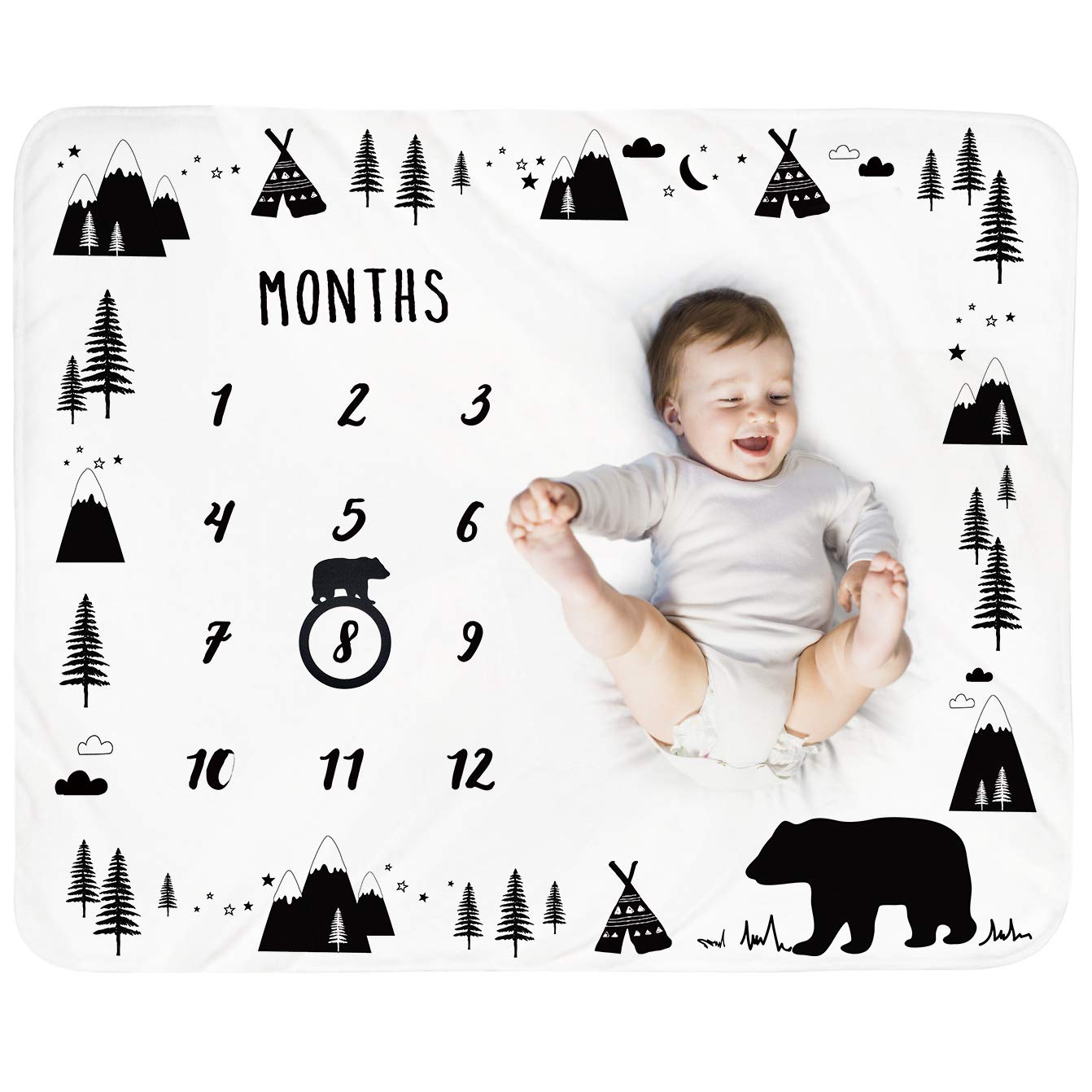 Tebaby baby milestone blanket bear design for cozy monthly photos and keepsake memories