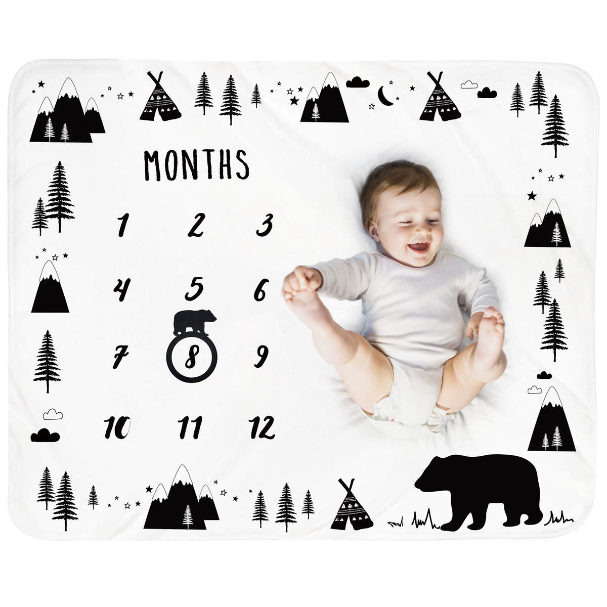 Tebaby baby milestone blanket bear design for cozy monthly photos and keepsake memories