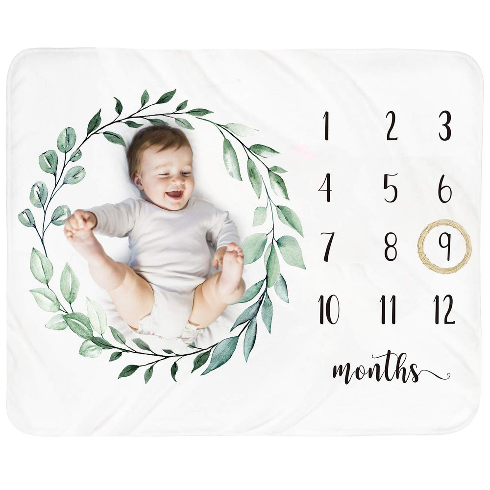Tebaby baby monthly milestone blanket with wreath for photo shoots.