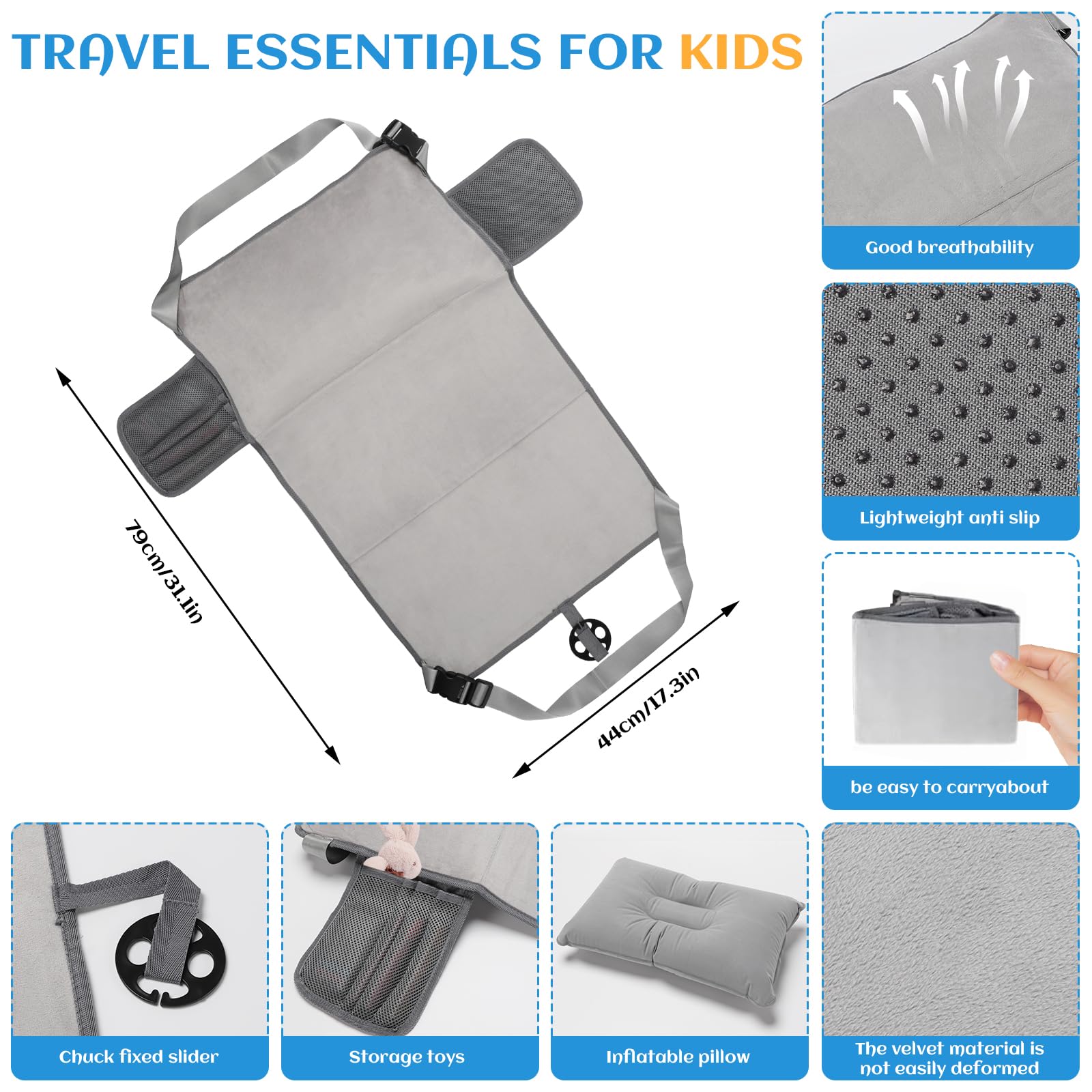 Tefola toddler airplane bed anti-slip pad keeps positioning secure on any seat.