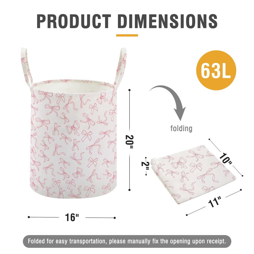 TECHMILLY Bowknot laundry hamper demonstrates folding for easy under-bed storage.