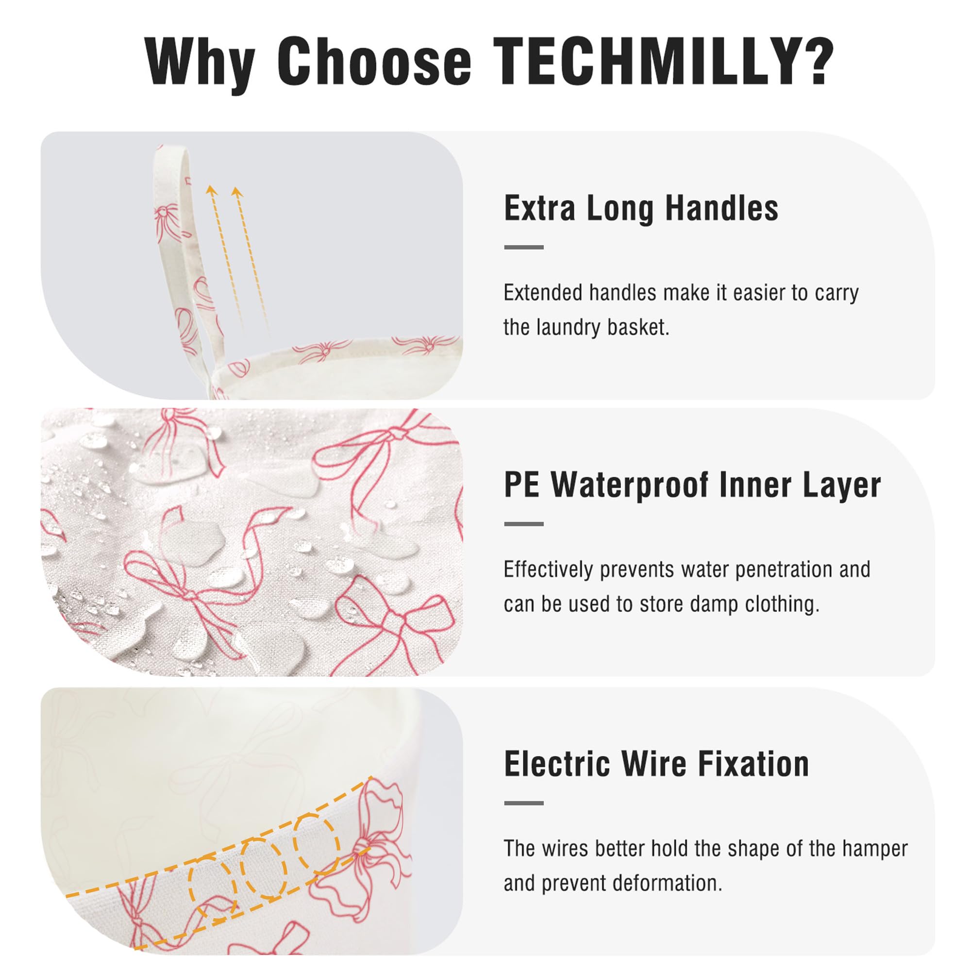 TECHMILLY Bowknot toy bin for kids' room keeps blocks, plushies within reach.